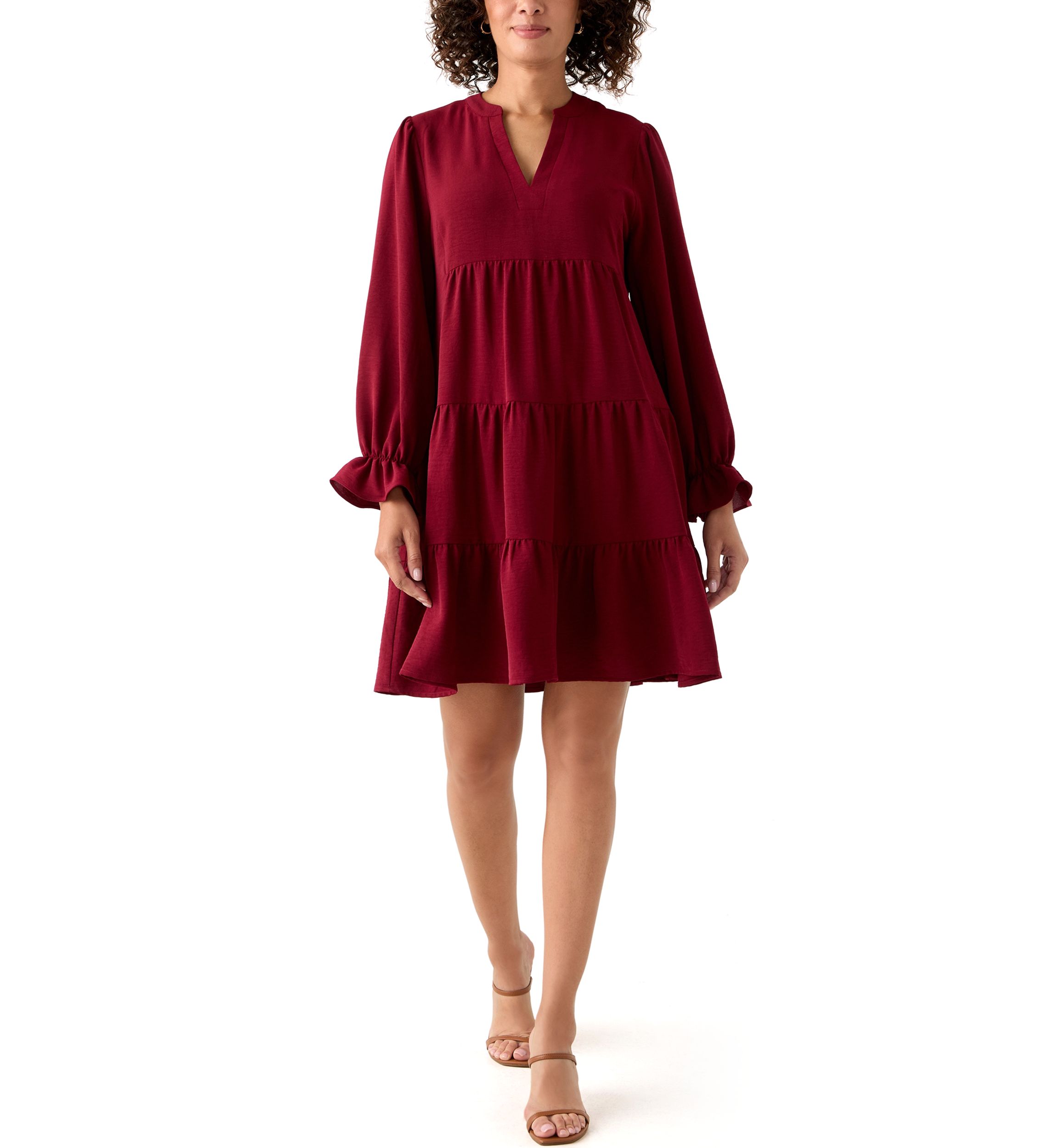 Womens Long Sleeve Solid Airflow A-Line Dress
