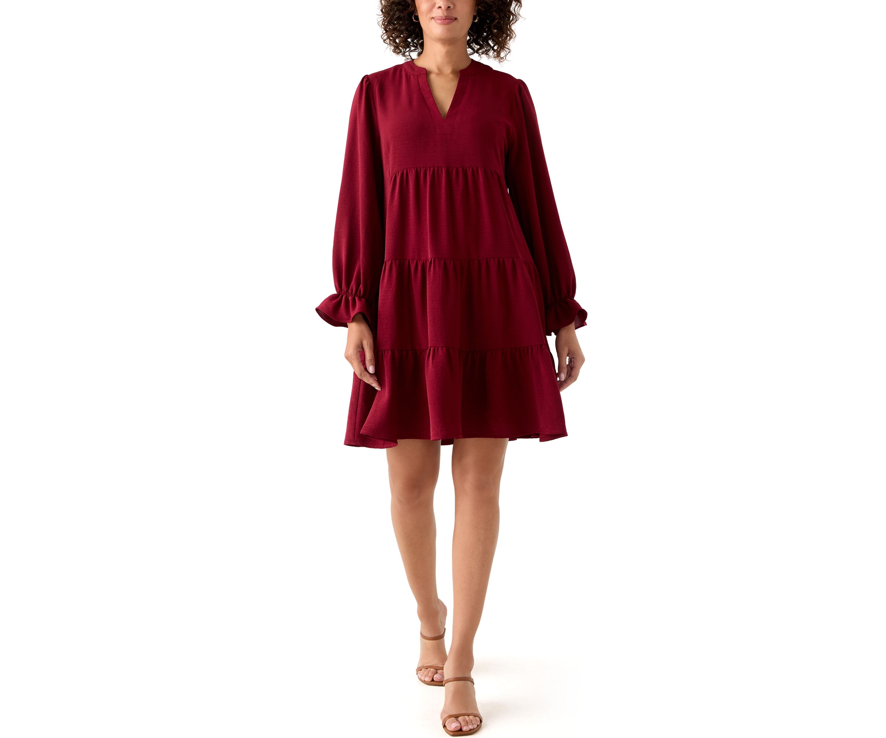 Womens Long Sleeve Solid Airflow A-Line Dress