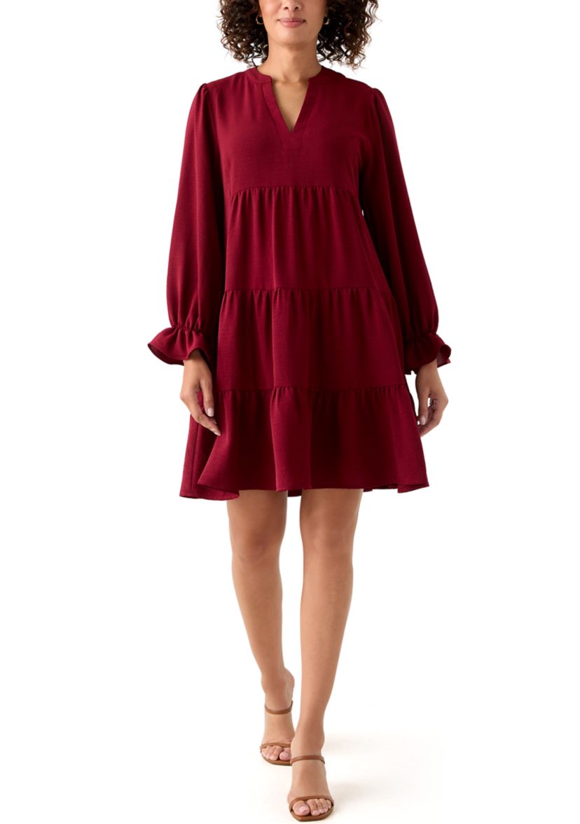 Womens Long Sleeve Solid Airflow A-Line Dress
