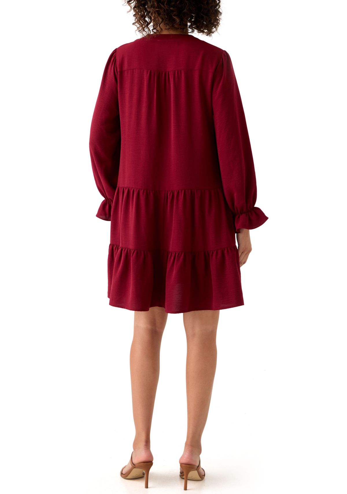 Womens Long Sleeve Solid Airflow A-Line Dress