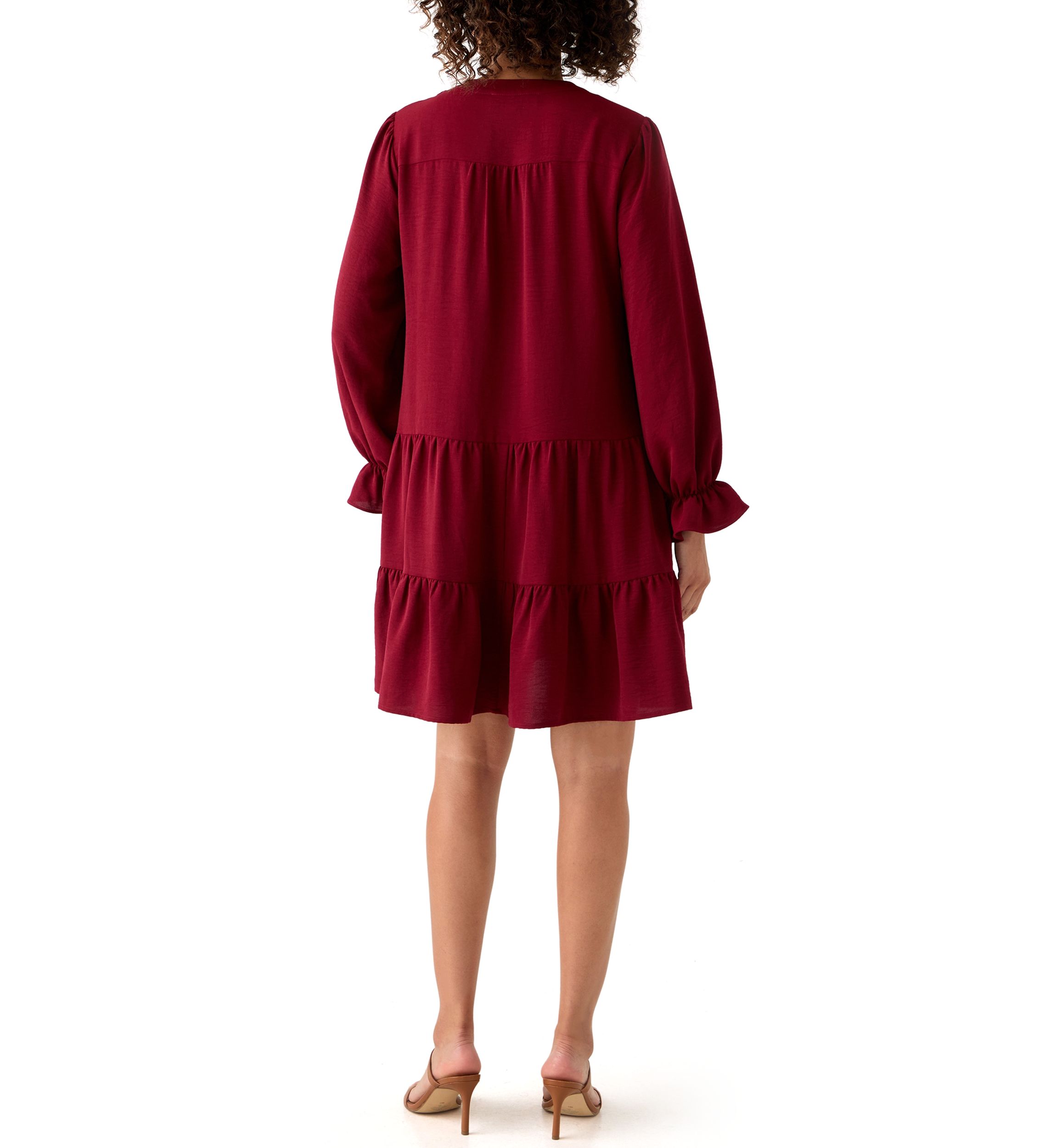 Womens Long Sleeve Solid Airflow A-Line Dress