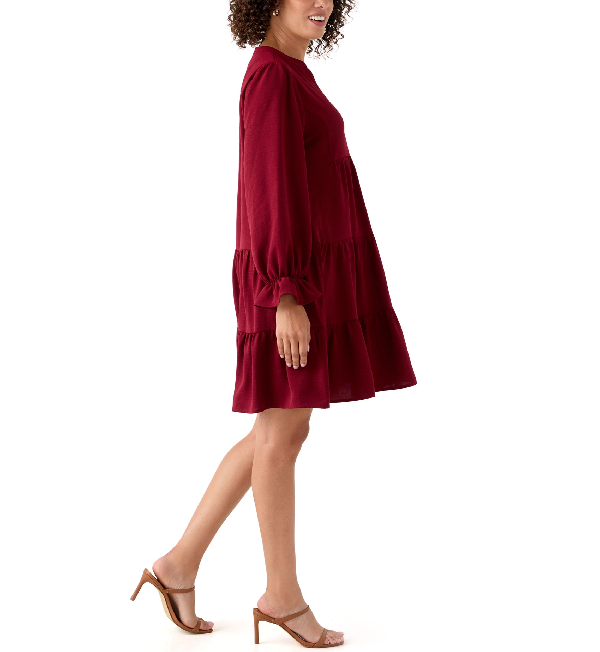 Womens Long Sleeve Solid Airflow A-Line Dress