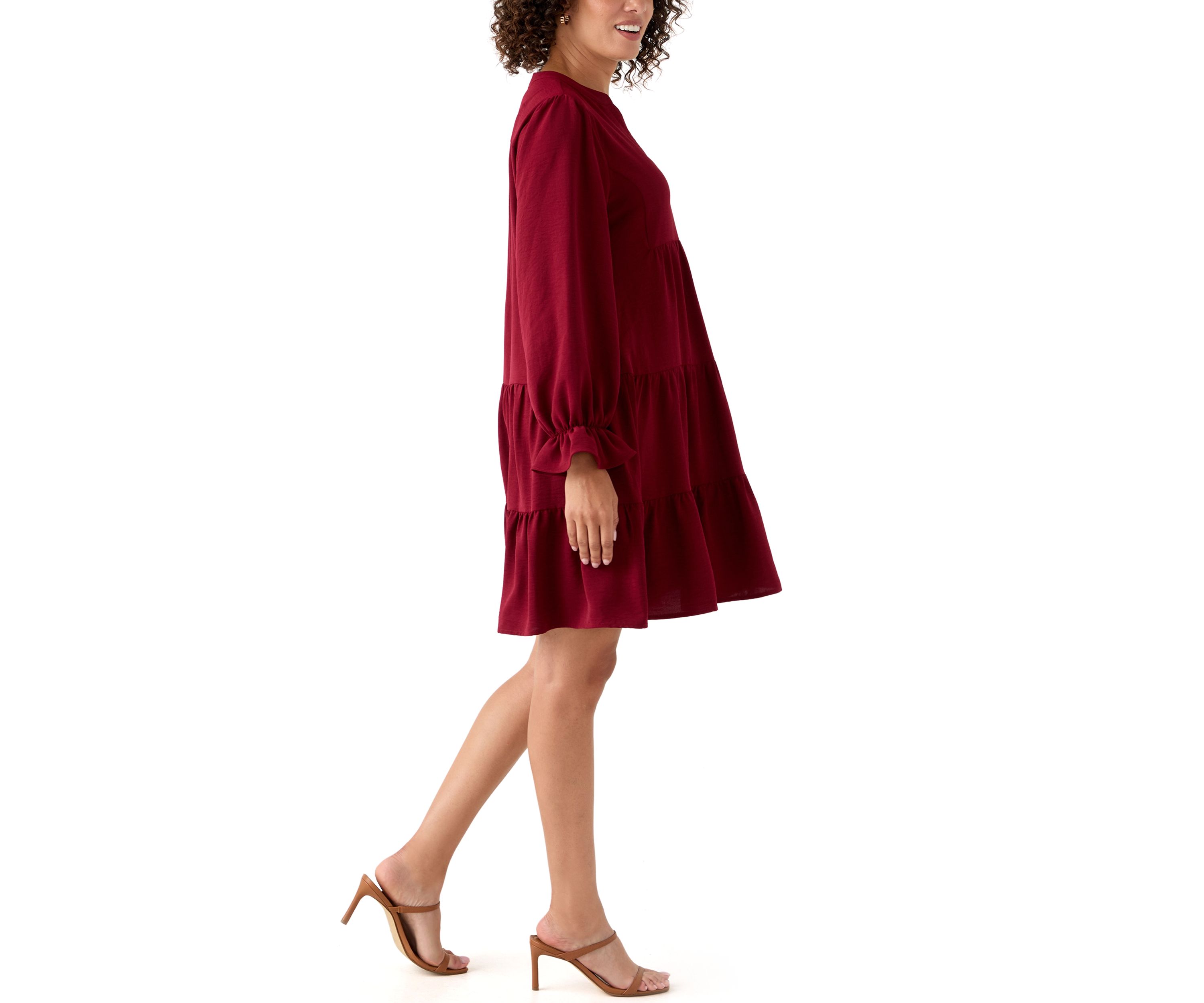 Womens Long Sleeve Solid Airflow A-Line Dress
