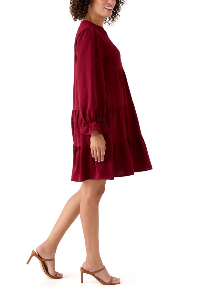 Womens Long Sleeve Solid Airflow A-Line Dress