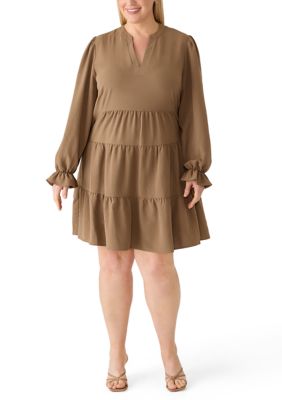Emma & Michelle Women's Plus Size Long Sleeve Tiered Babydoll Dress, 3X