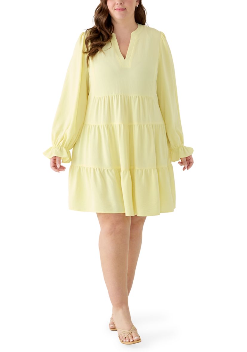 Emma & Michelle Plus Size Long Sleeve Tiered Babydoll Dress | Belk