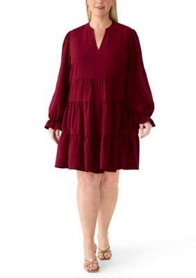 Emma & Michelle Women's Plus Size Long Sleeve Tiered Babydoll Dress, 3X