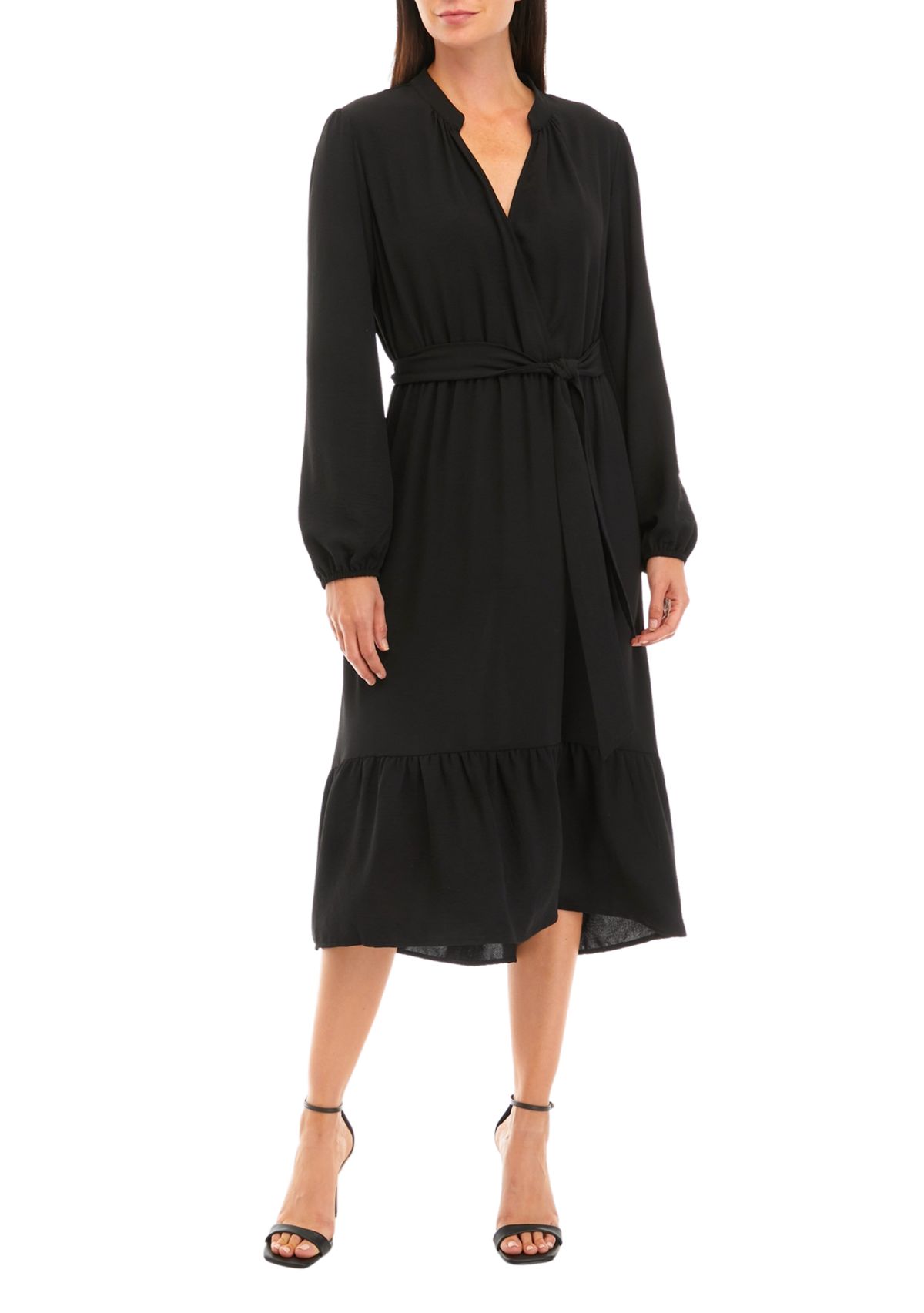 Womens   Long Sleeve Midi Dress with Belt 