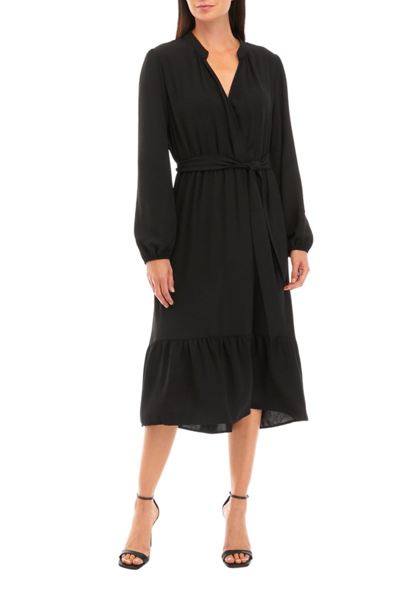 Womens   Long Sleeve Midi Dress with Belt 