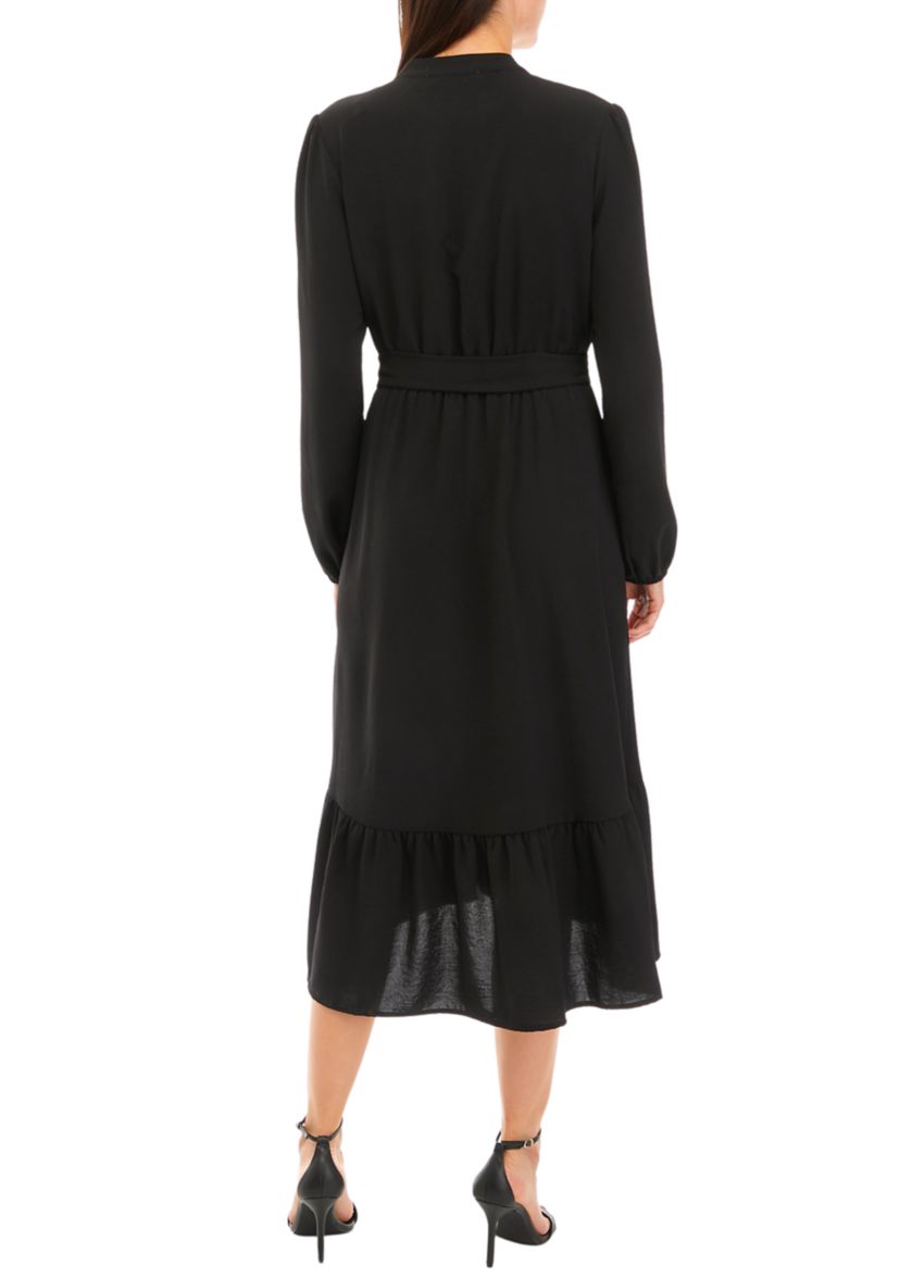 Womens   Long Sleeve Midi Dress with Belt 