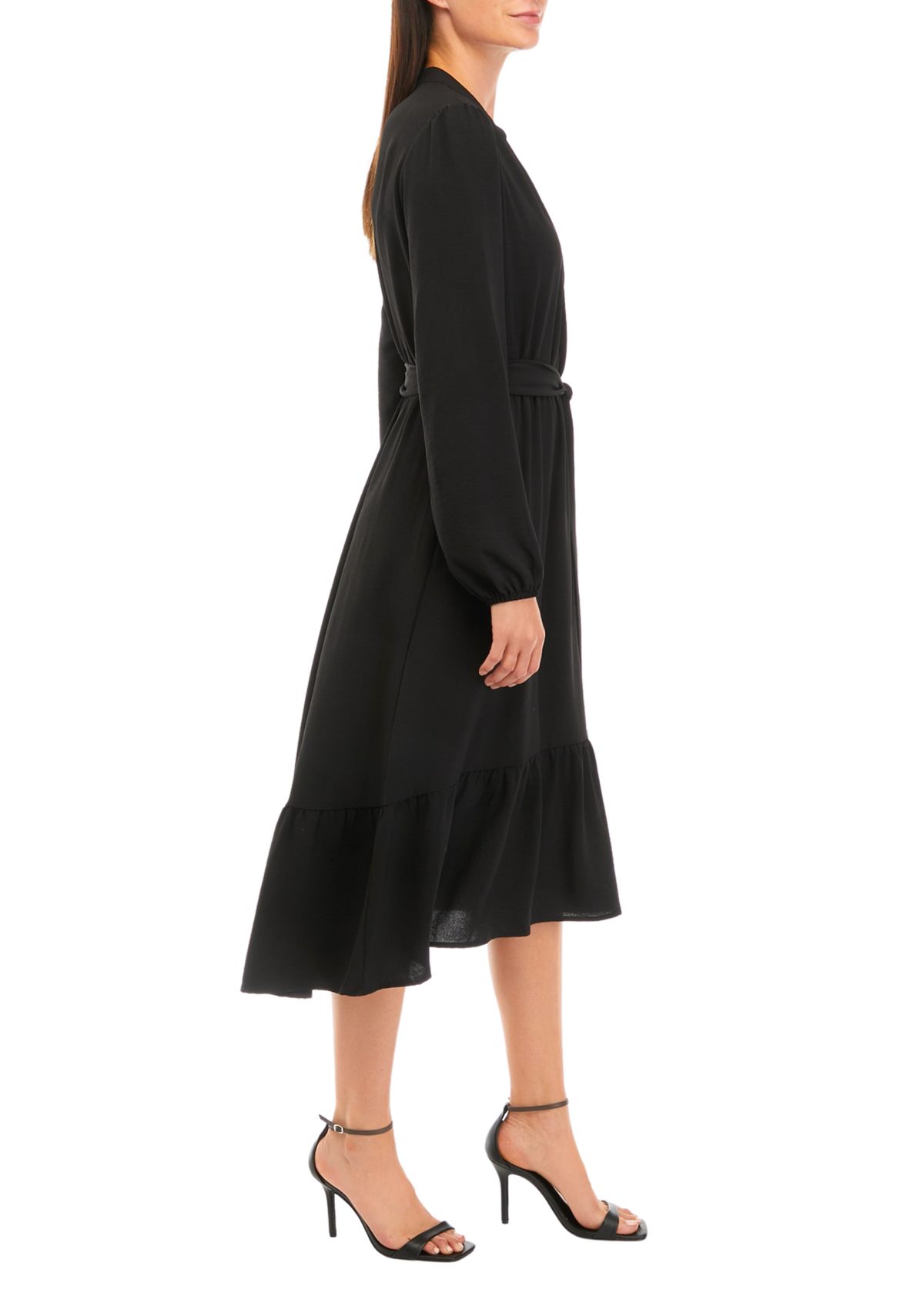 Womens   Long Sleeve Midi Dress with Belt 