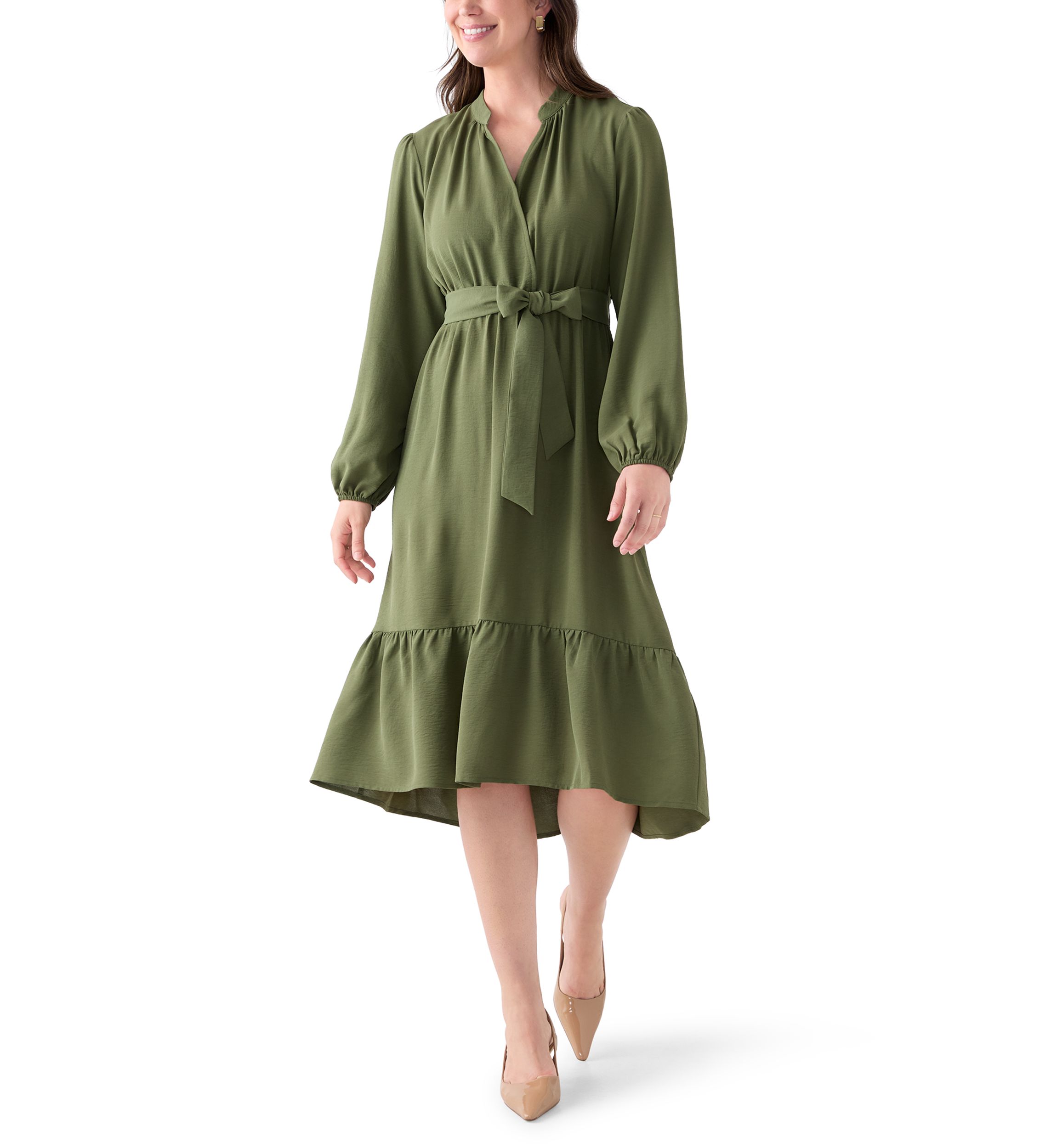 Womens Long Sleeve Airflow Midi Dress