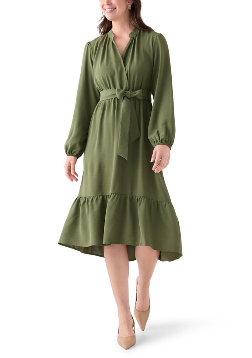 Womens Long Sleeve Airflow Midi Dress