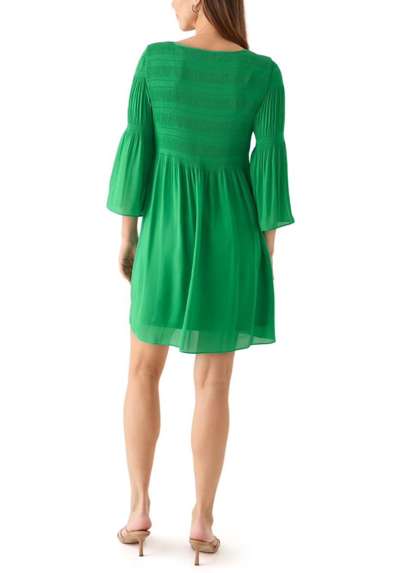 Womens 3/4 Bell Sleeve Solid Fit and Flare Dress 