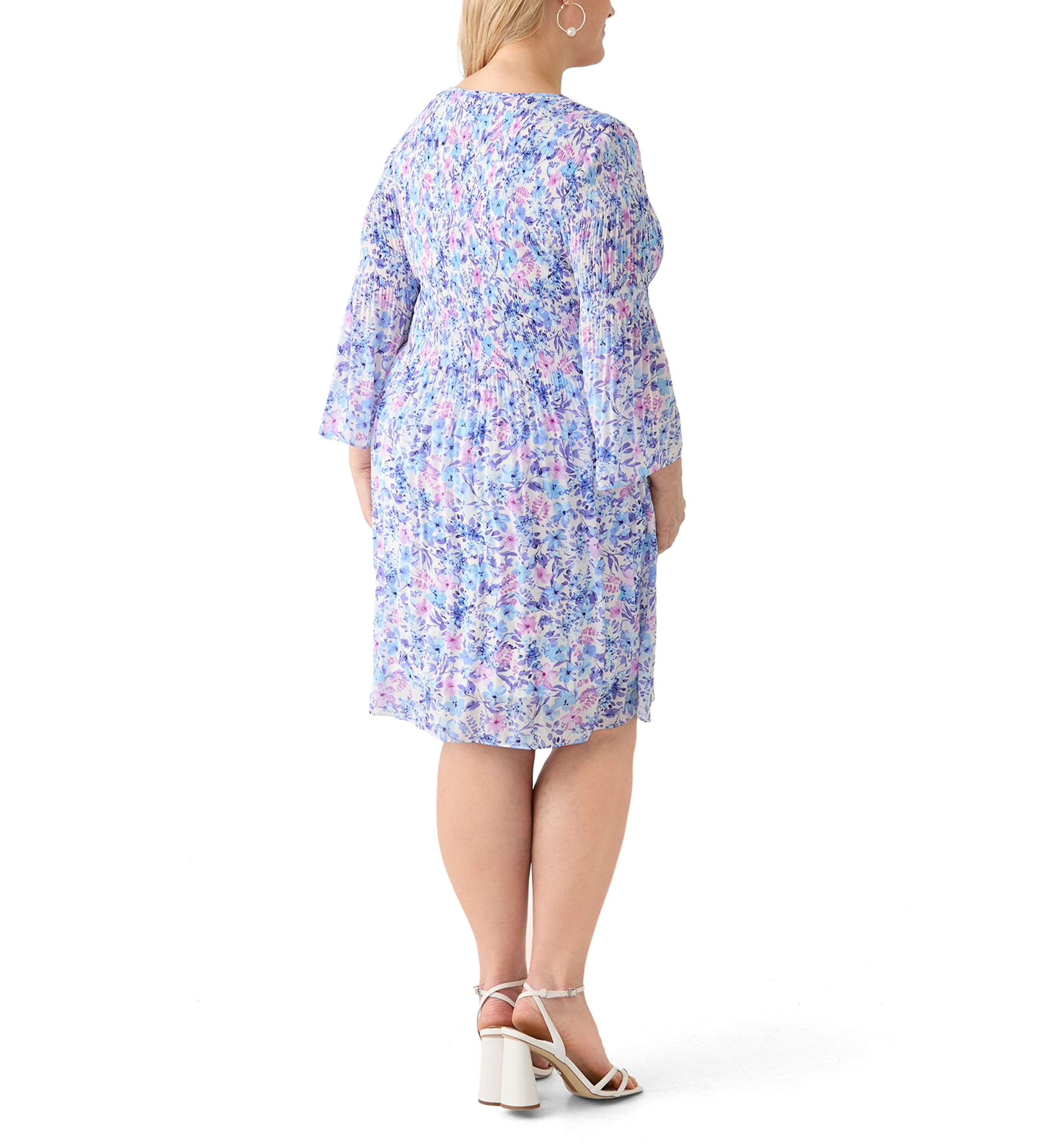 Plus Size Long Sleeve Scoop Keyhole Floral Dress
