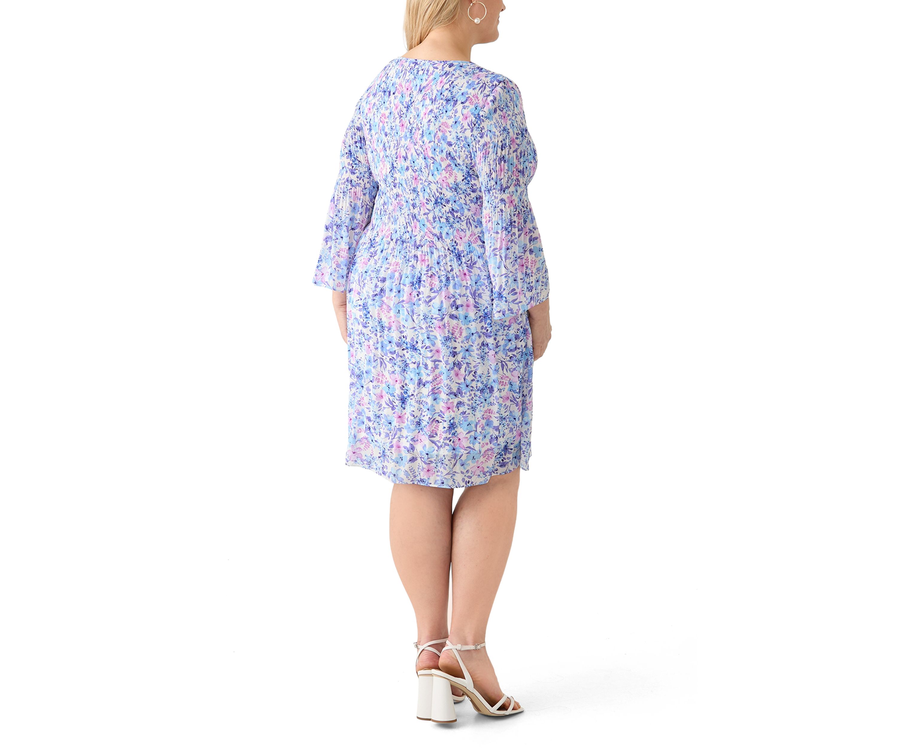 Plus Size Long Sleeve Scoop Keyhole Floral Dress