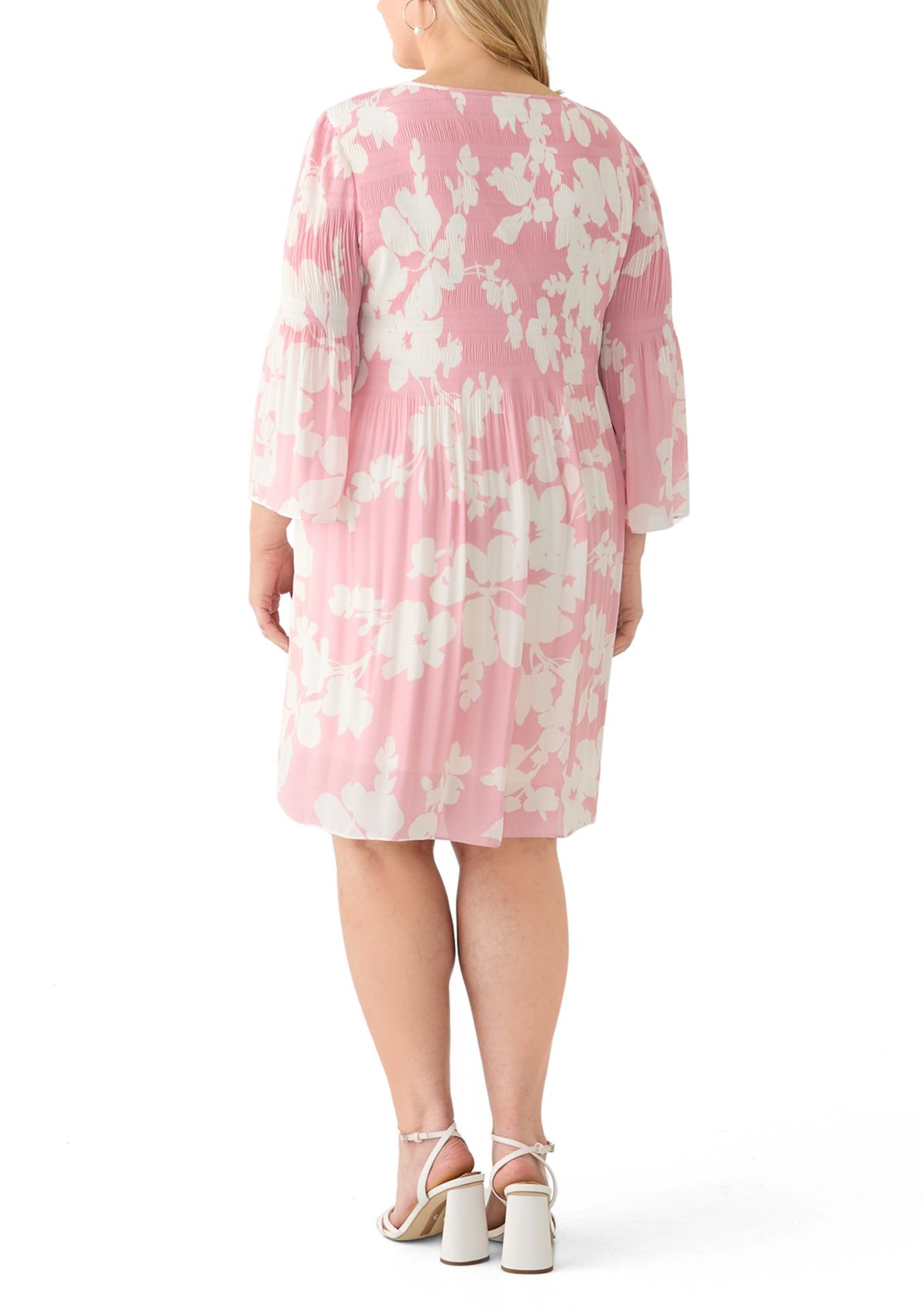 Plus Size Long Sleeve Scoop Keyhole Floral Dress