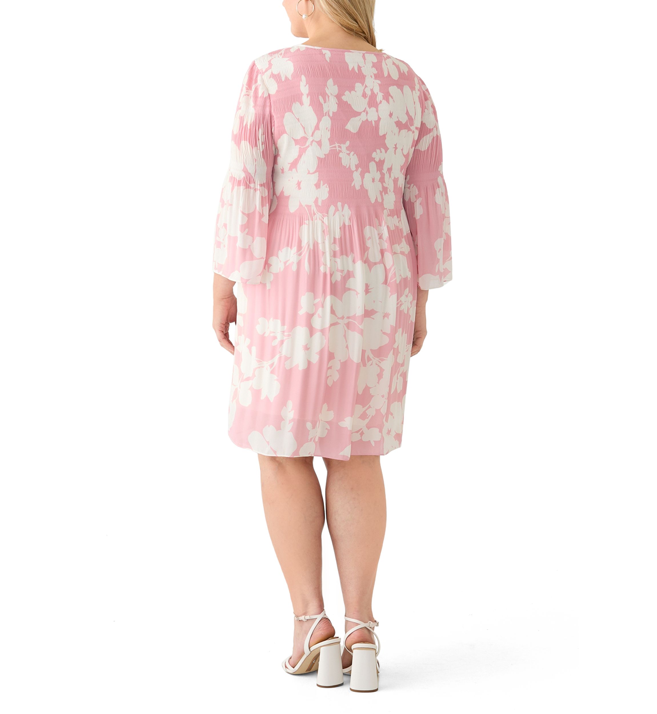 Plus Size Long Sleeve Scoop Keyhole Floral Dress