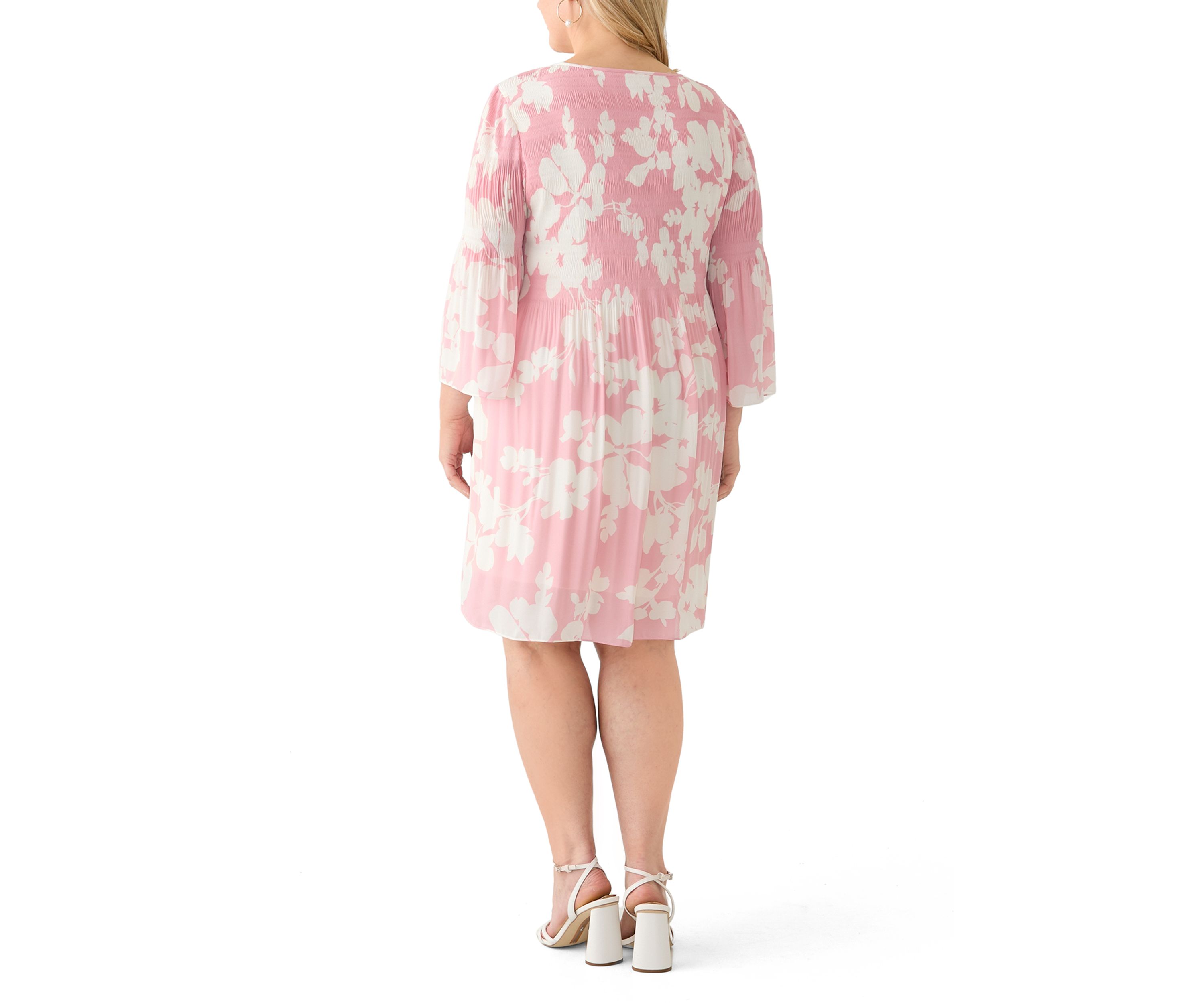 Plus Size Long Sleeve Scoop Keyhole Floral Dress