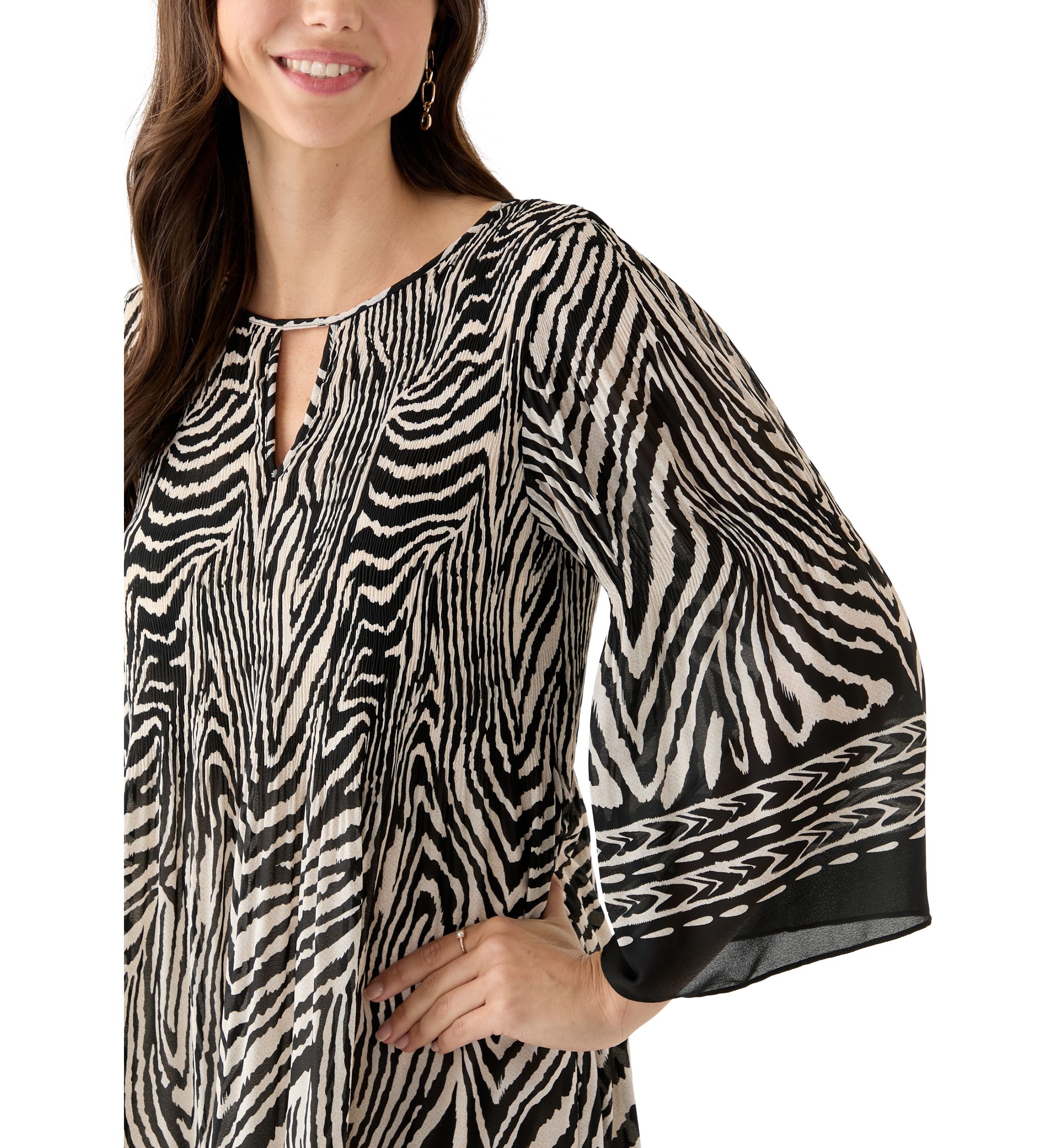 Womens Printed Pleated Mini Dress