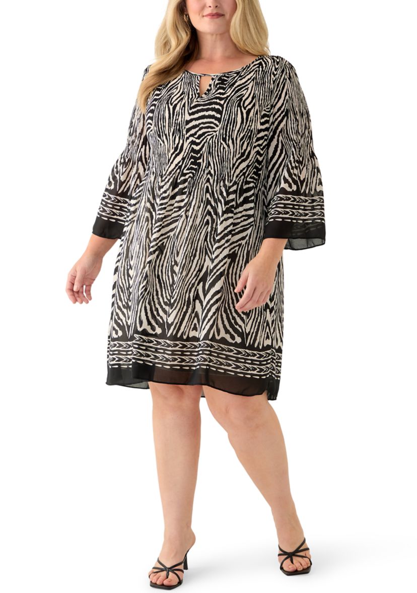 Plus Size Printed Pleated Mini Dress