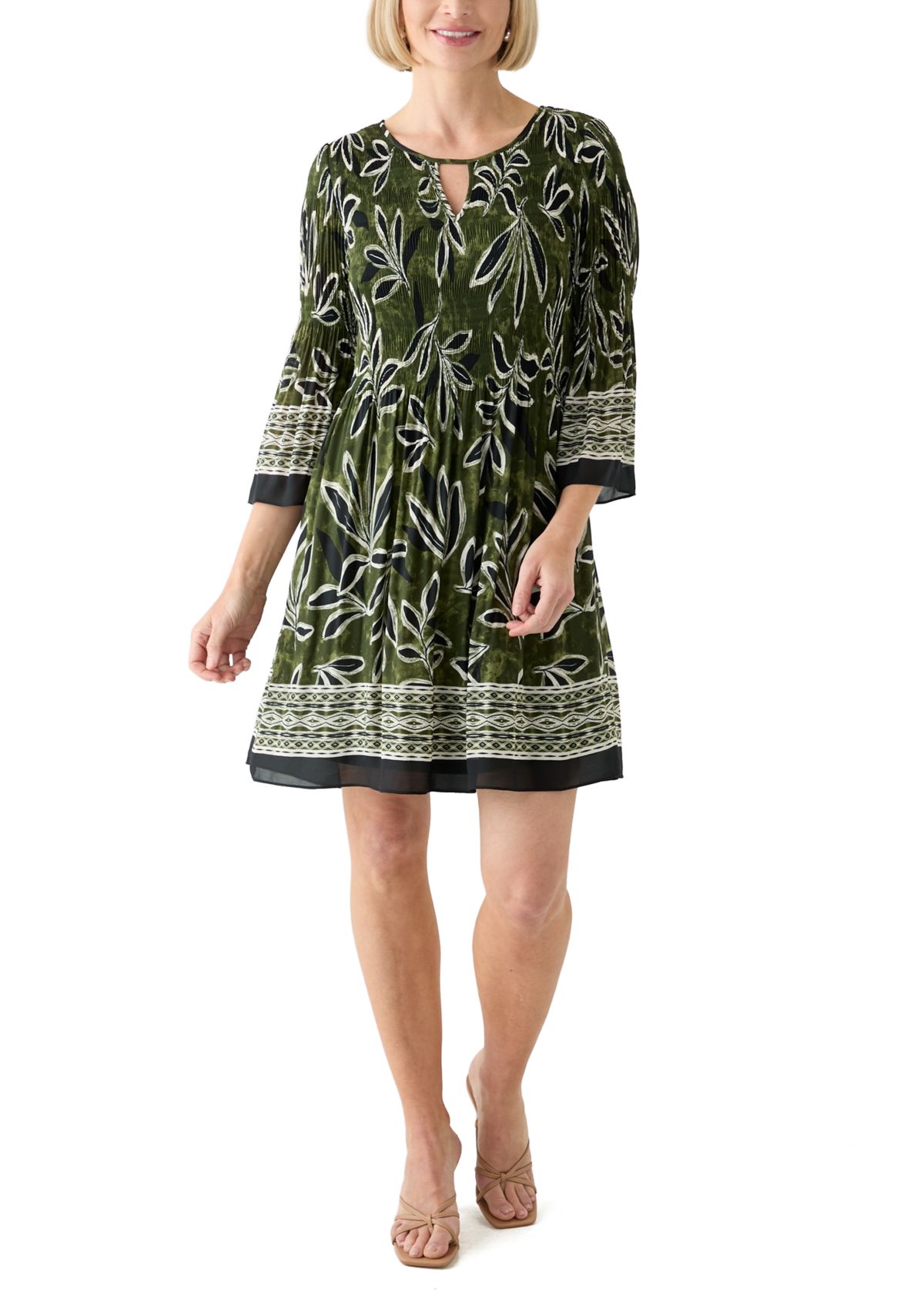 Womens Long Bell Sleeve Pleater Mini Dress