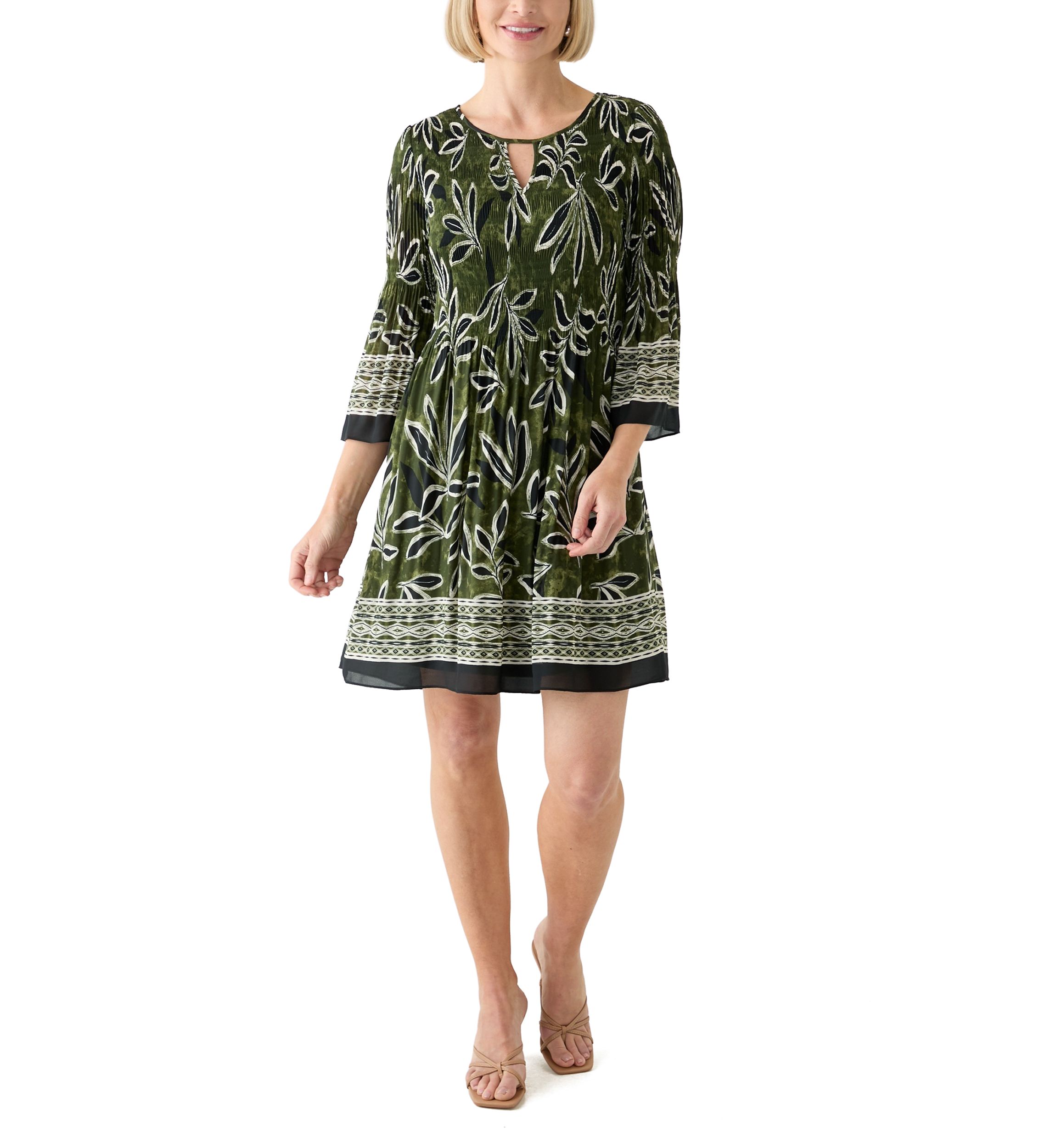 Womens Long Bell Sleeve Pleater Mini Dress