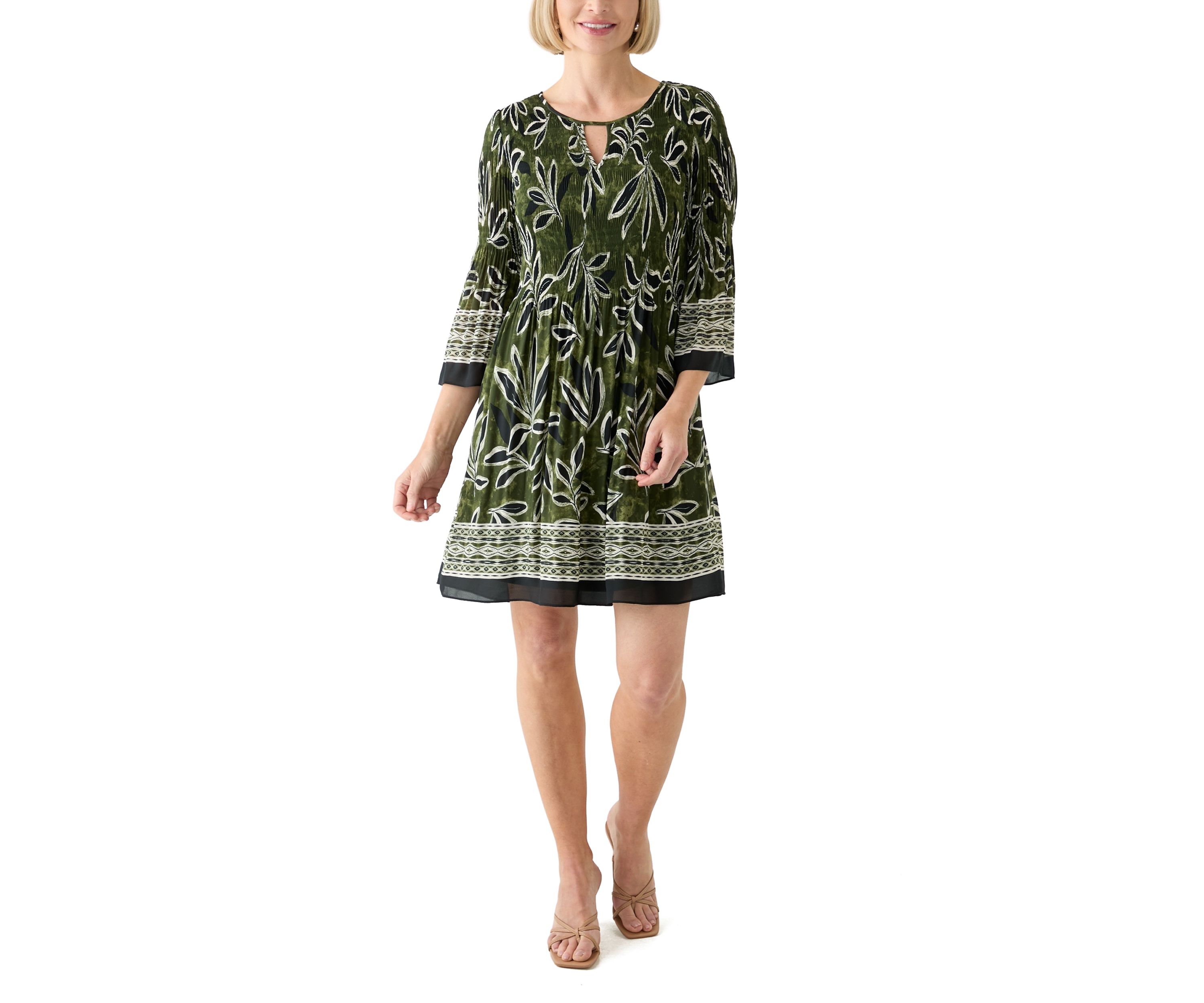 Womens Long Bell Sleeve Pleater Mini Dress
