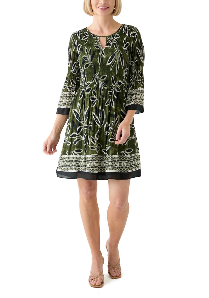 Womens Long Bell Sleeve Pleater Mini Dress