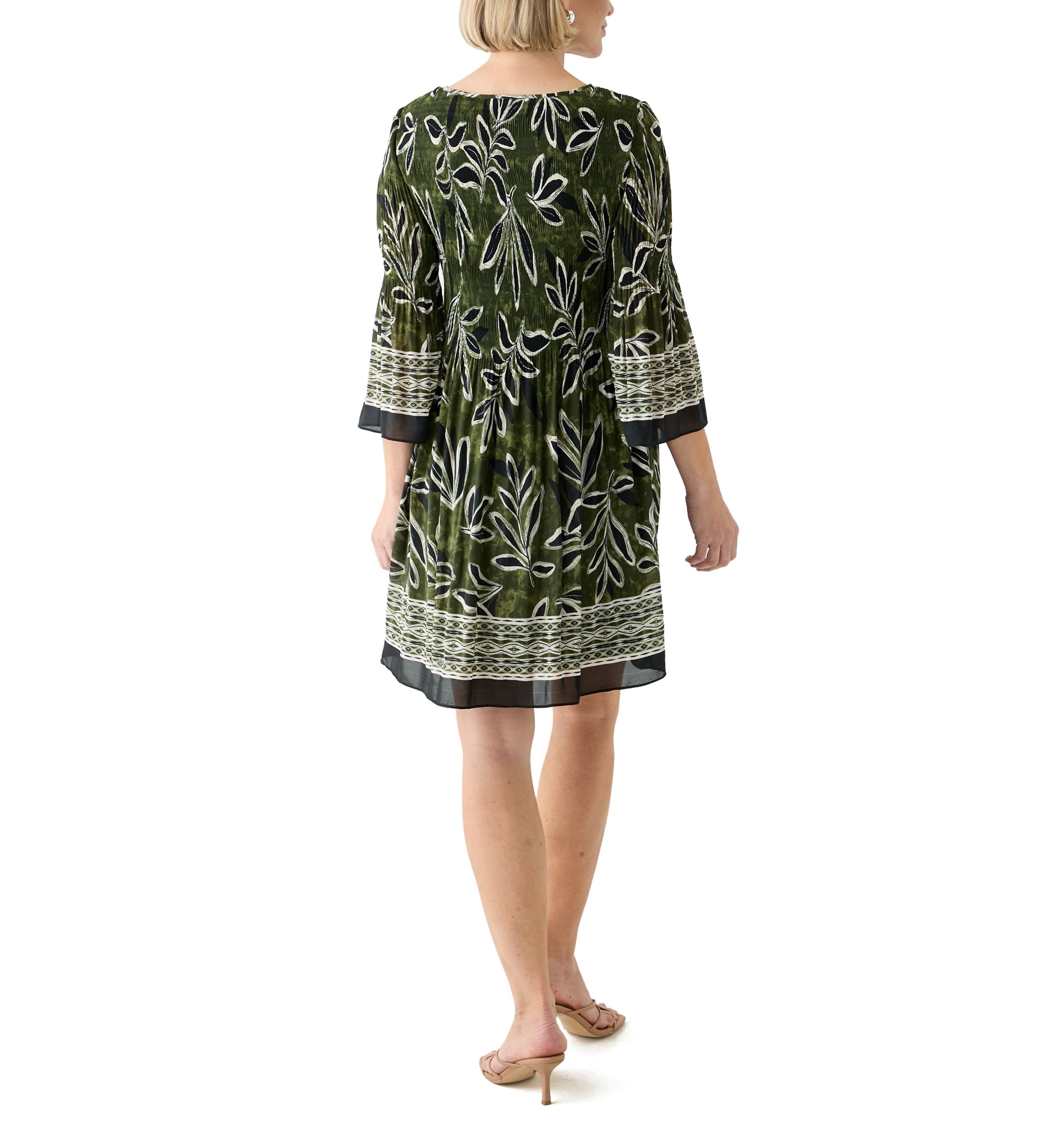 Womens Long Bell Sleeve Pleater Mini Dress