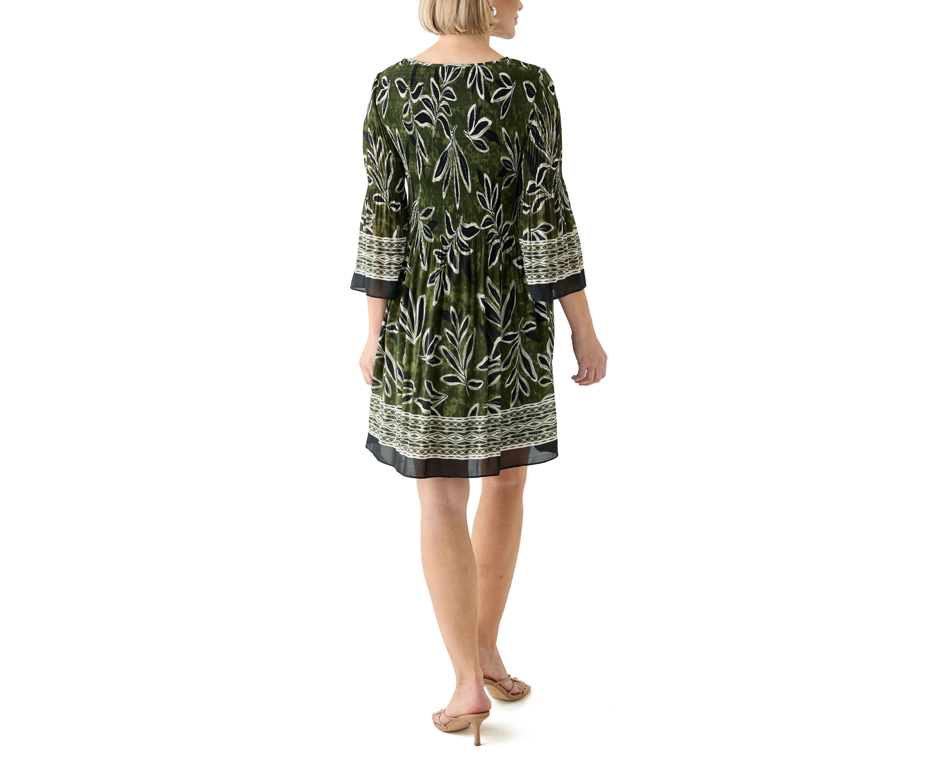 Womens Long Bell Sleeve Pleater Mini Dress