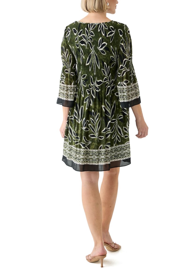 Womens Long Bell Sleeve Pleater Mini Dress