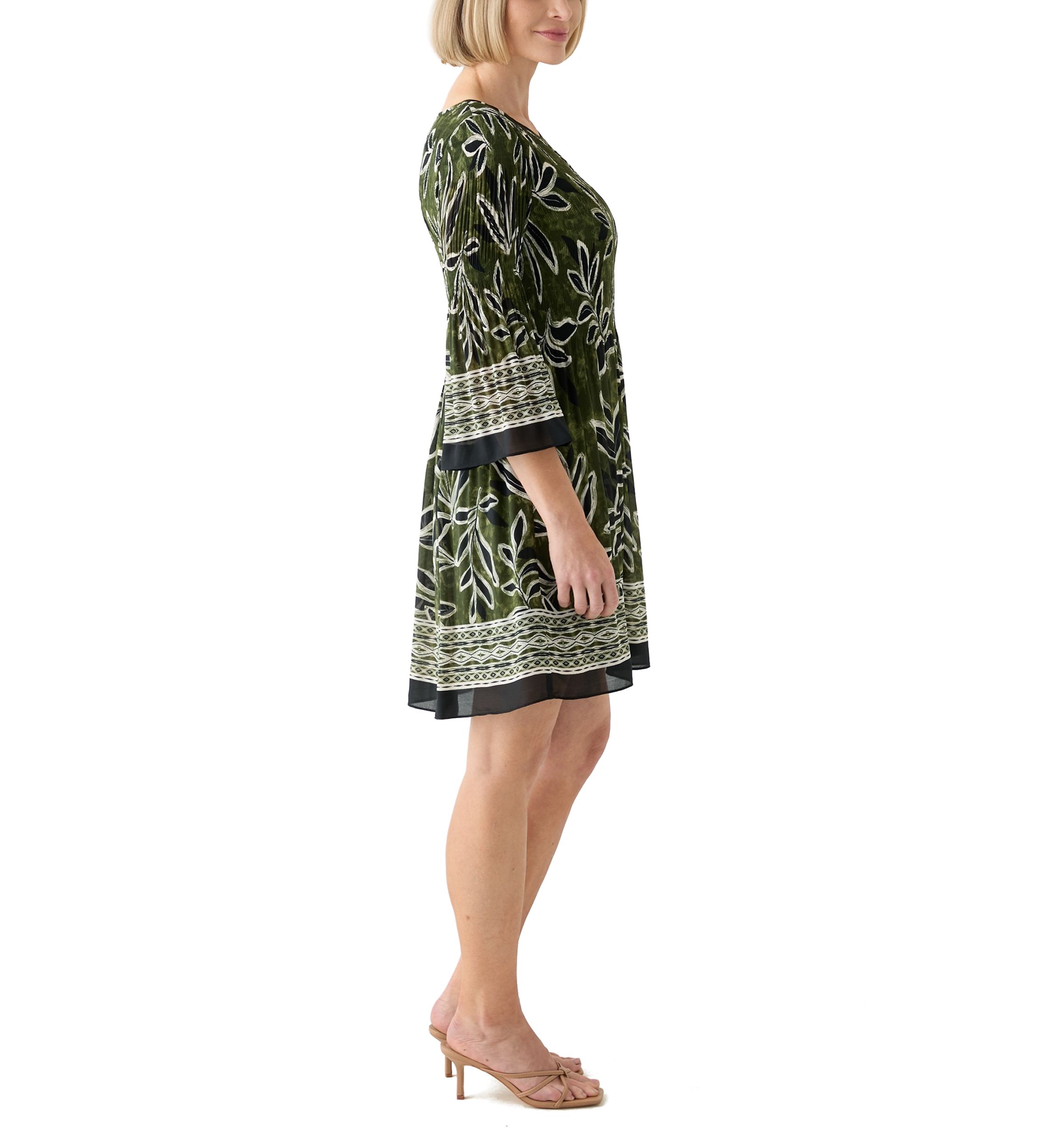 Womens Long Bell Sleeve Pleater Mini Dress