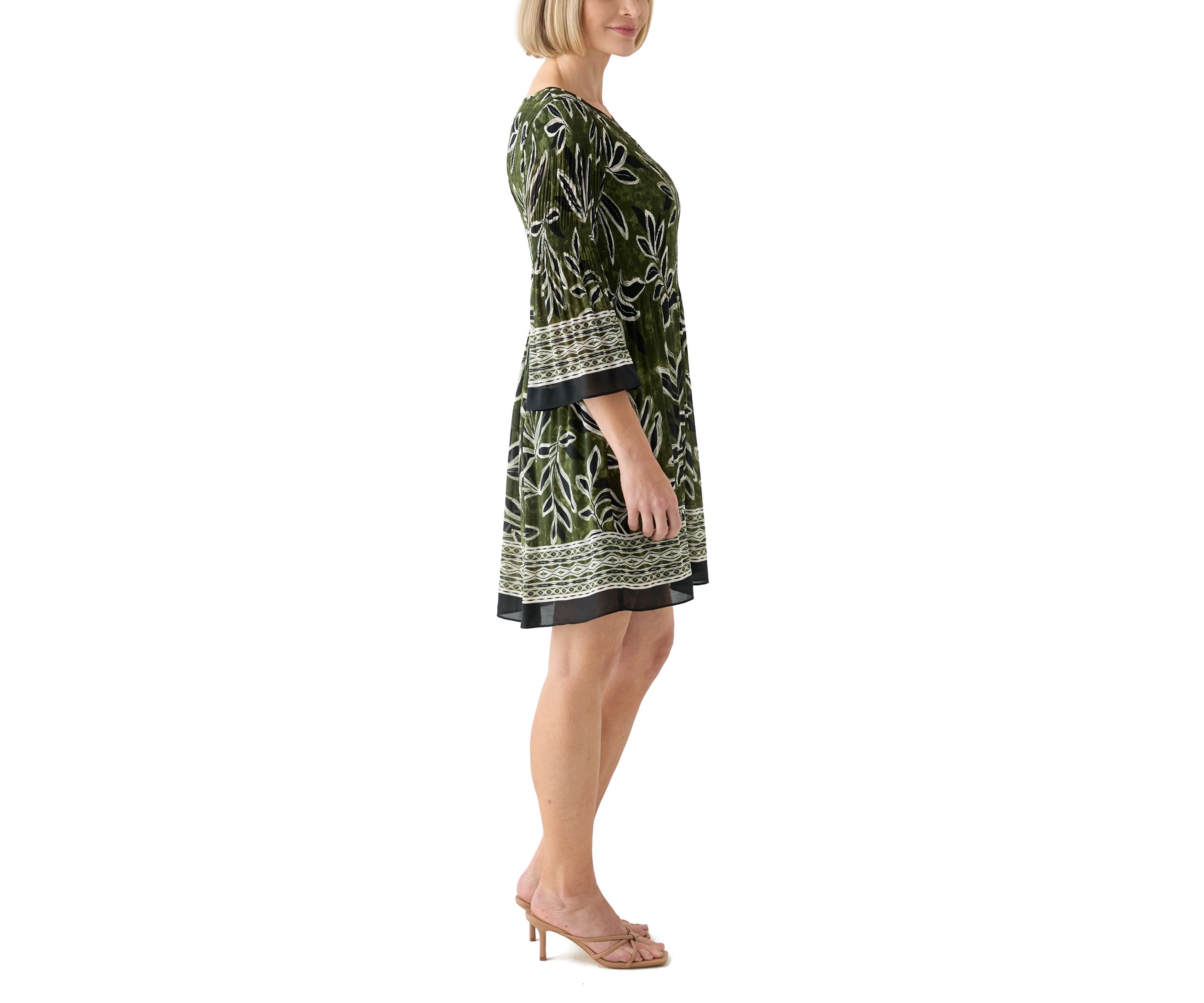 Womens Long Bell Sleeve Pleater Mini Dress