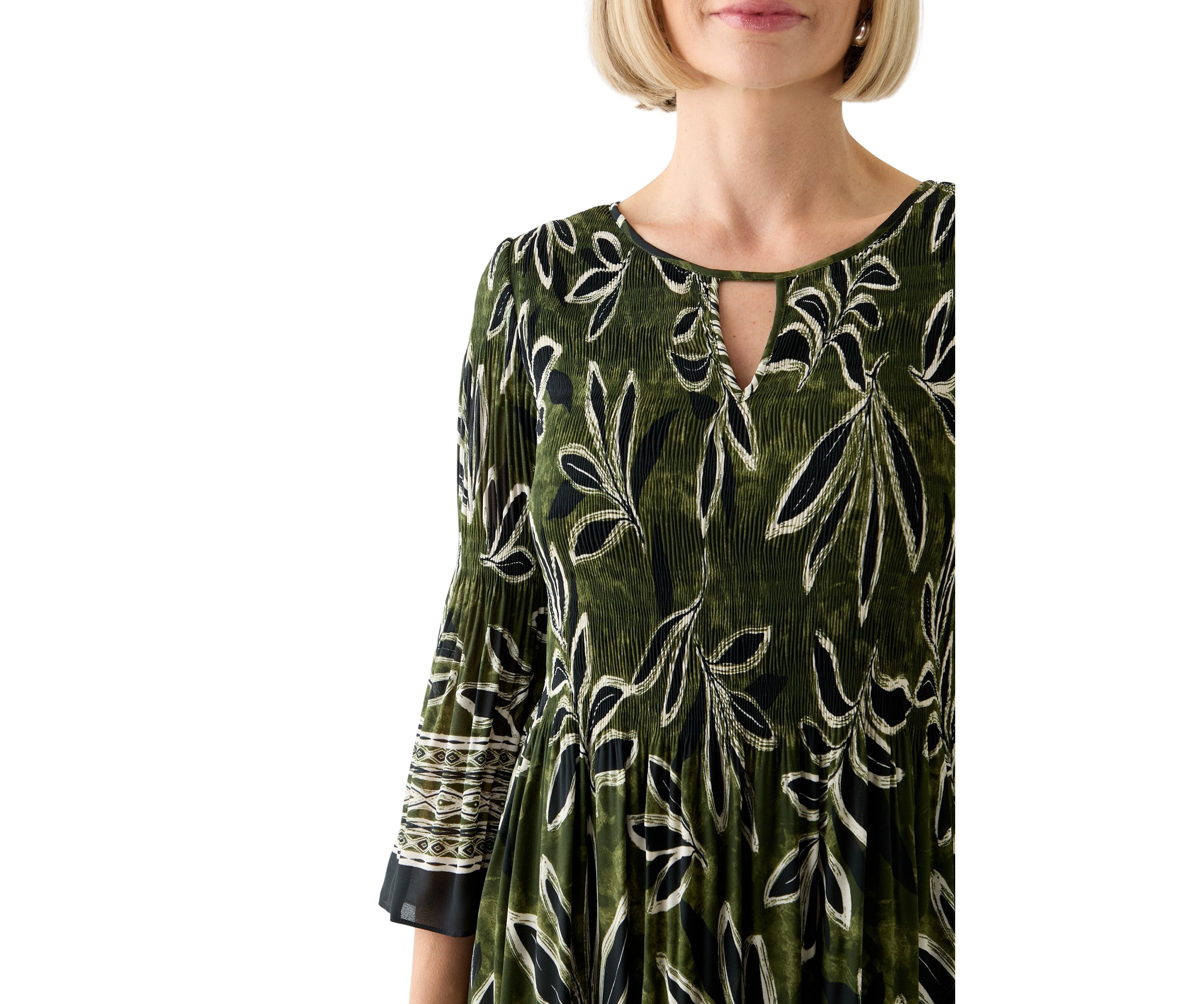 Womens Long Bell Sleeve Pleater Mini Dress