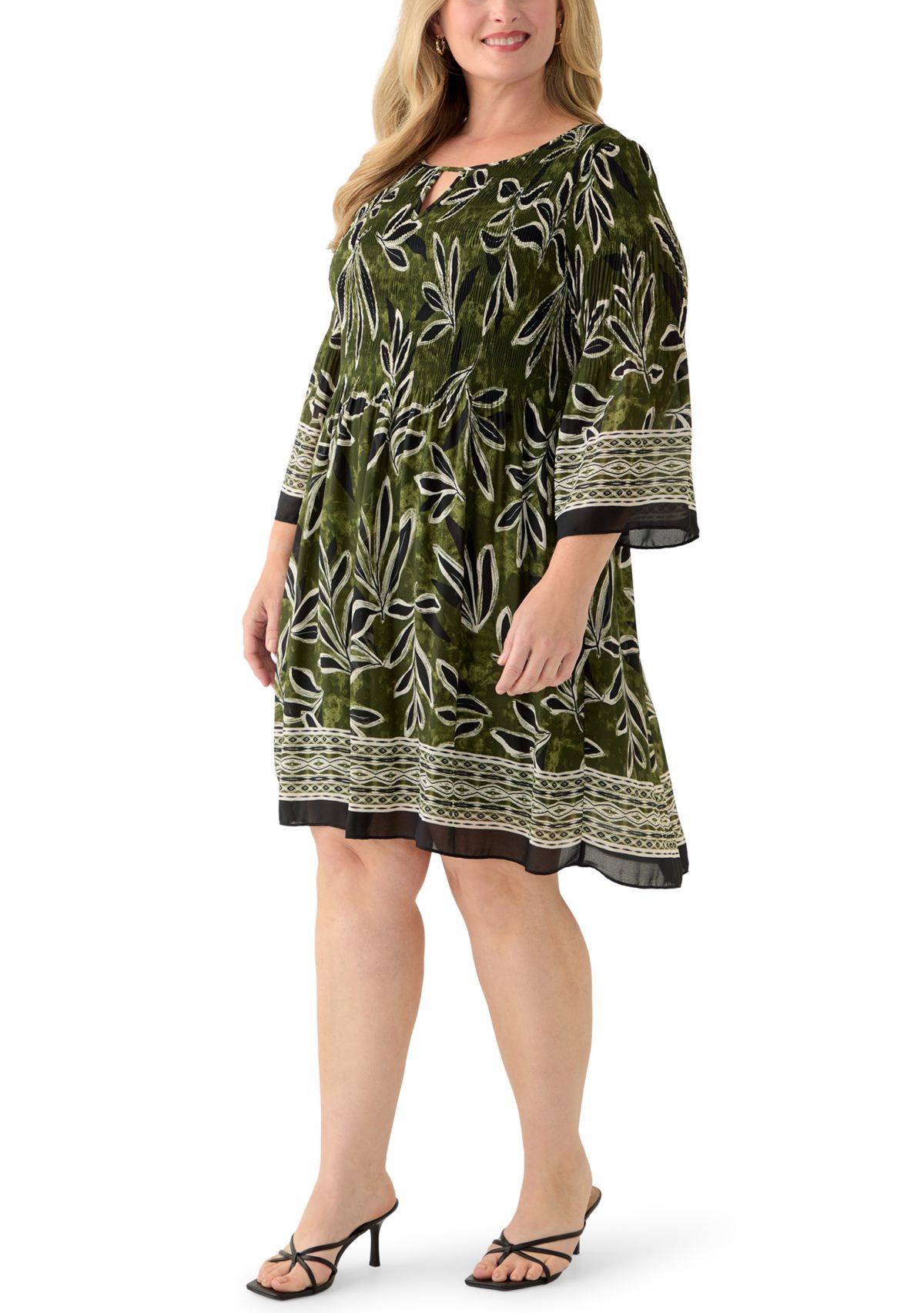 Plus Size Long Bell Sleeve Pleater Mini Dress