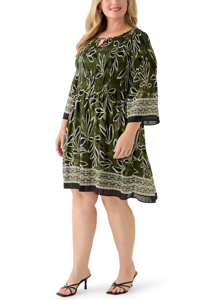 Plus Size Long Bell Sleeve Pleater Mini Dress