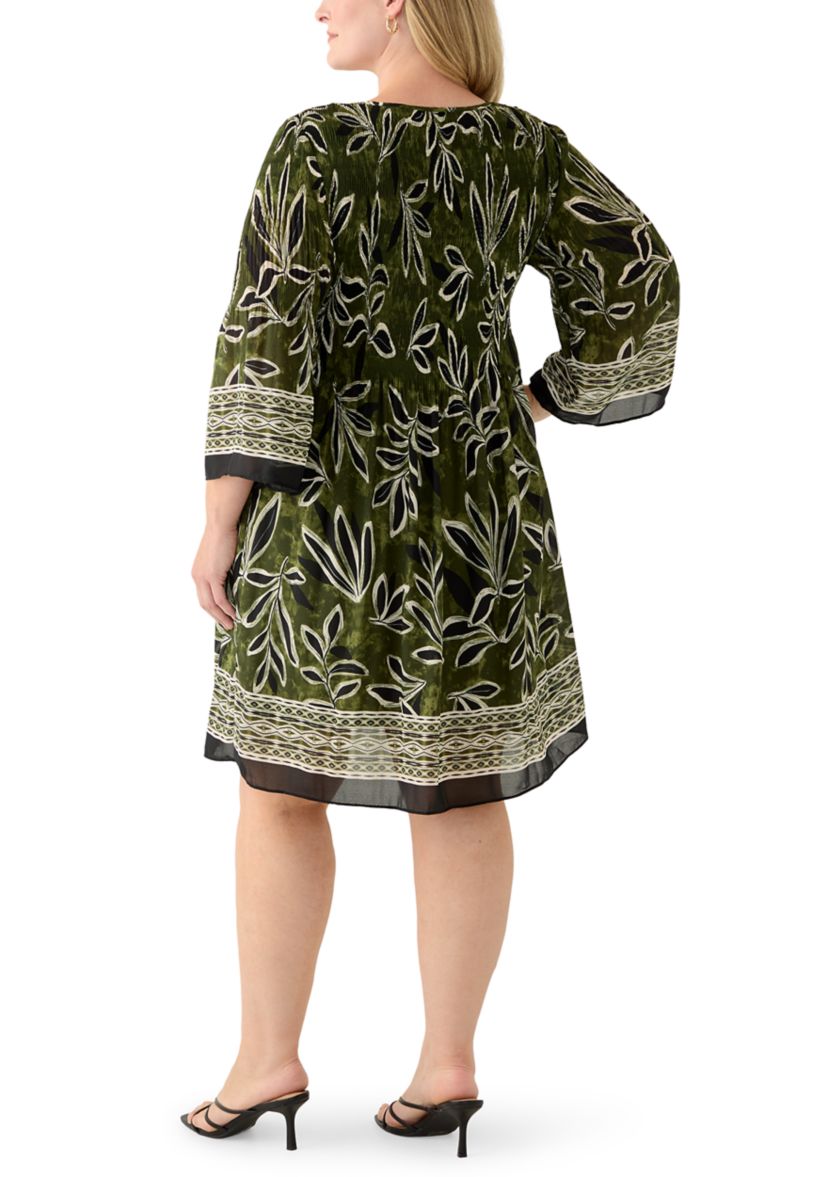 Plus Size Long Bell Sleeve Pleater Mini Dress