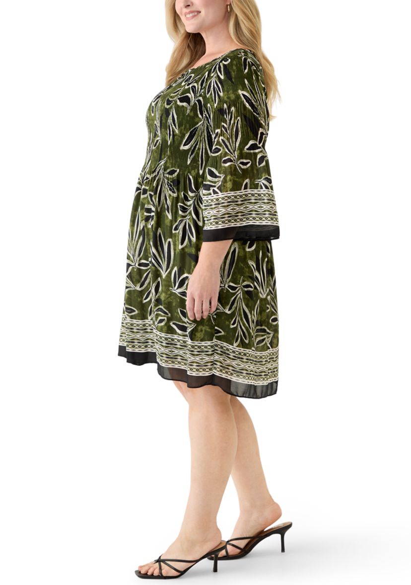 Plus Size Long Bell Sleeve Pleater Mini Dress