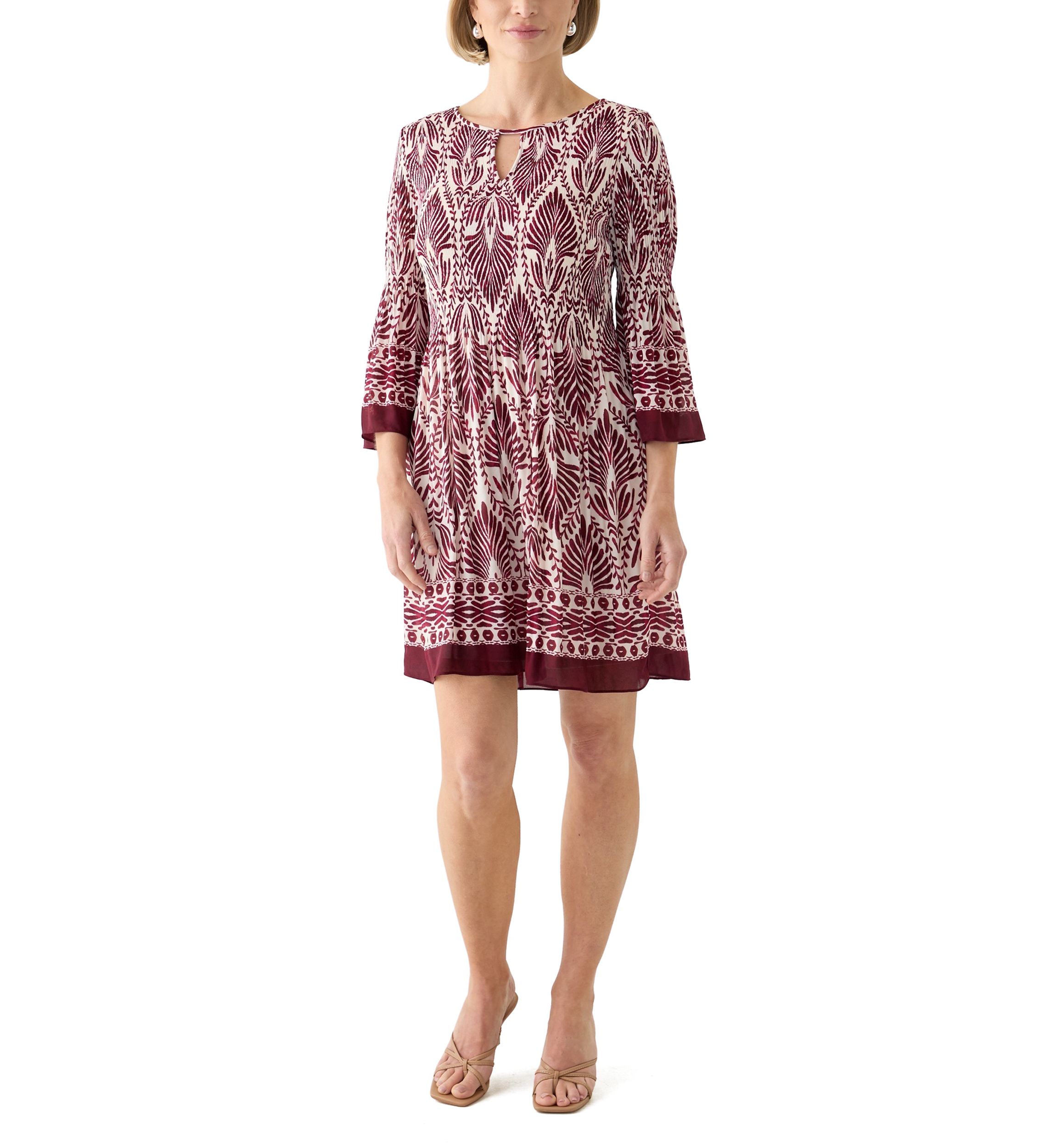   Womens Long Bell Sleeve Pleater Mini Dress 