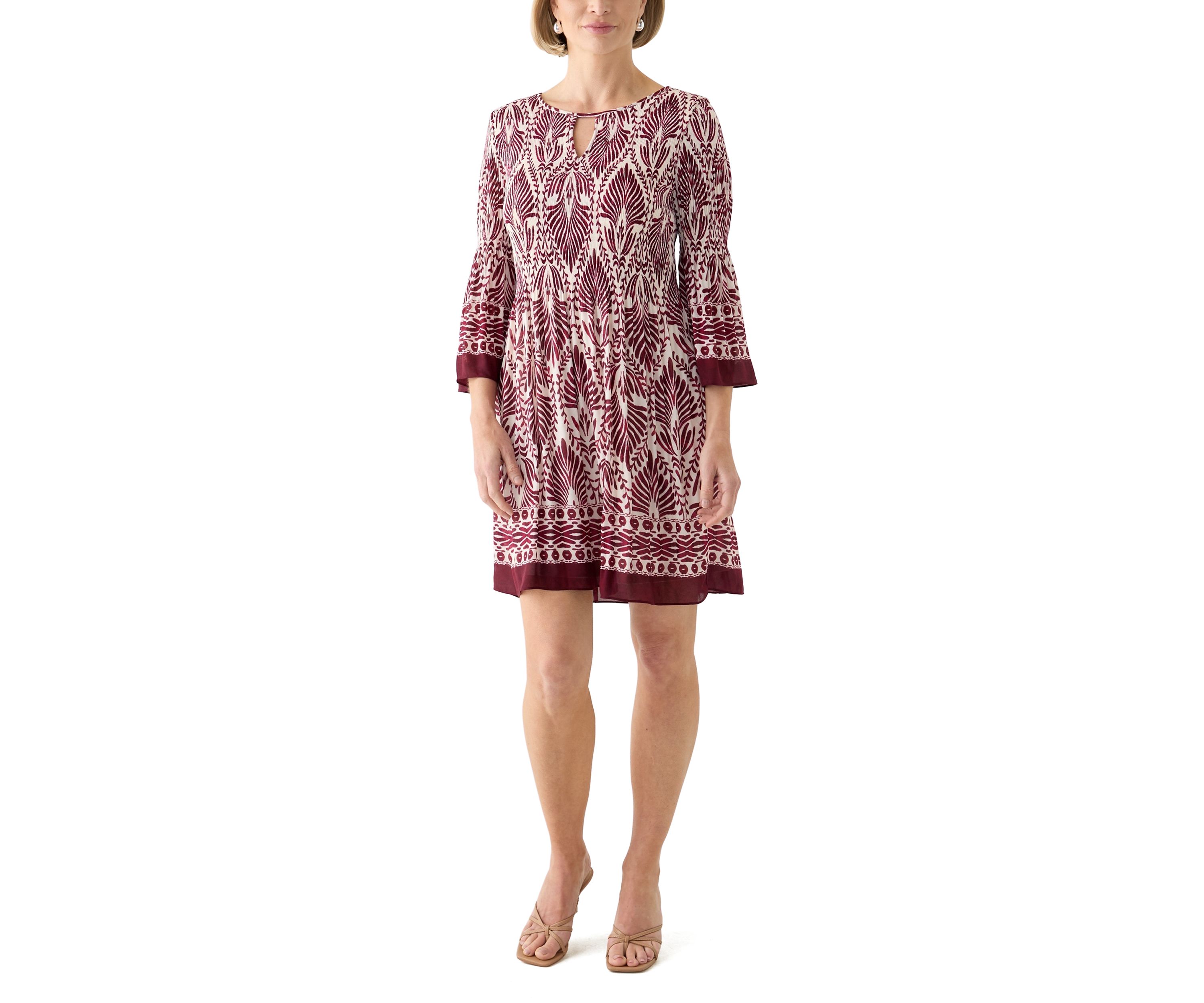   Womens Long Bell Sleeve Pleater Mini Dress 