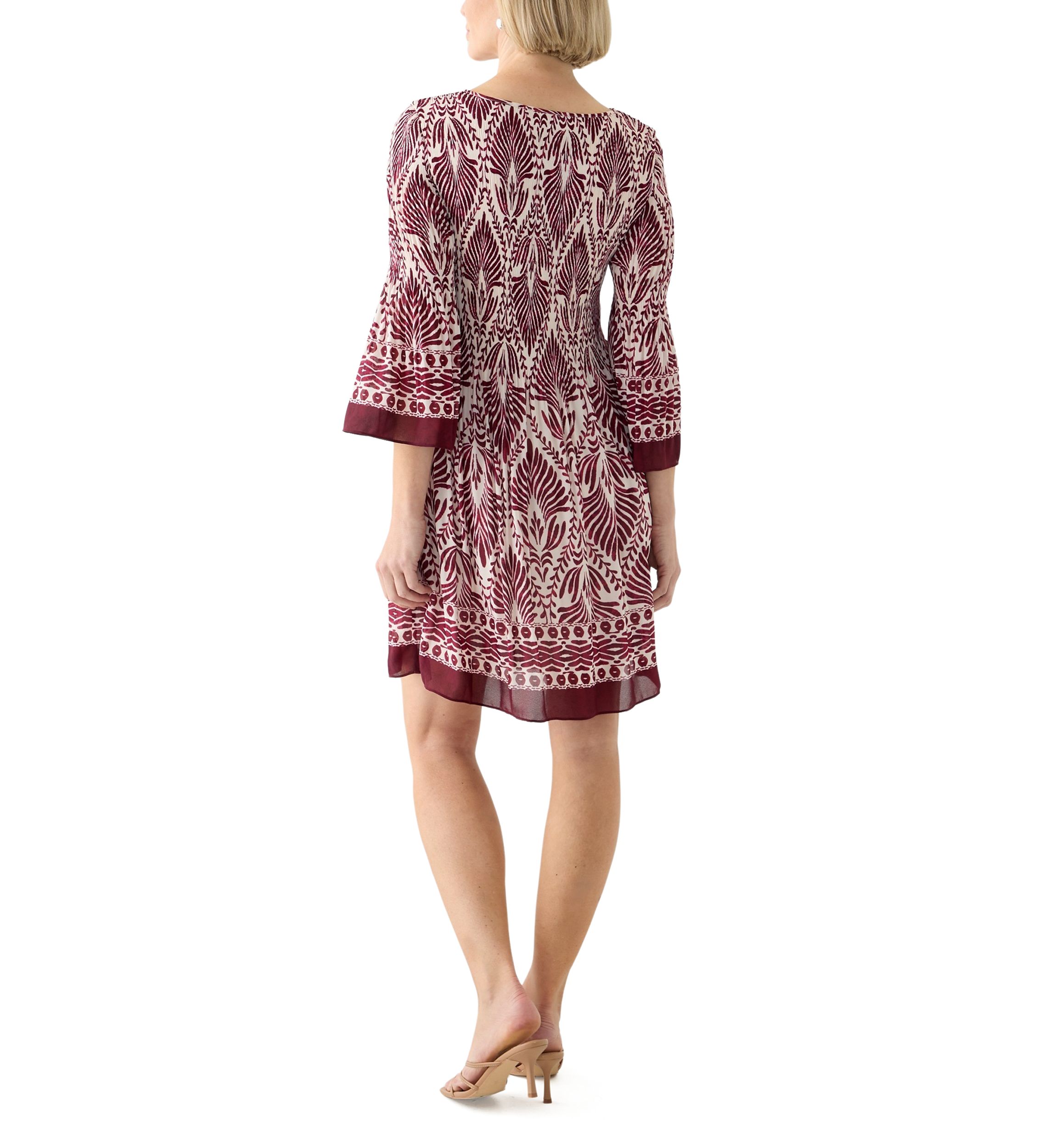   Womens Long Bell Sleeve Pleater Mini Dress 