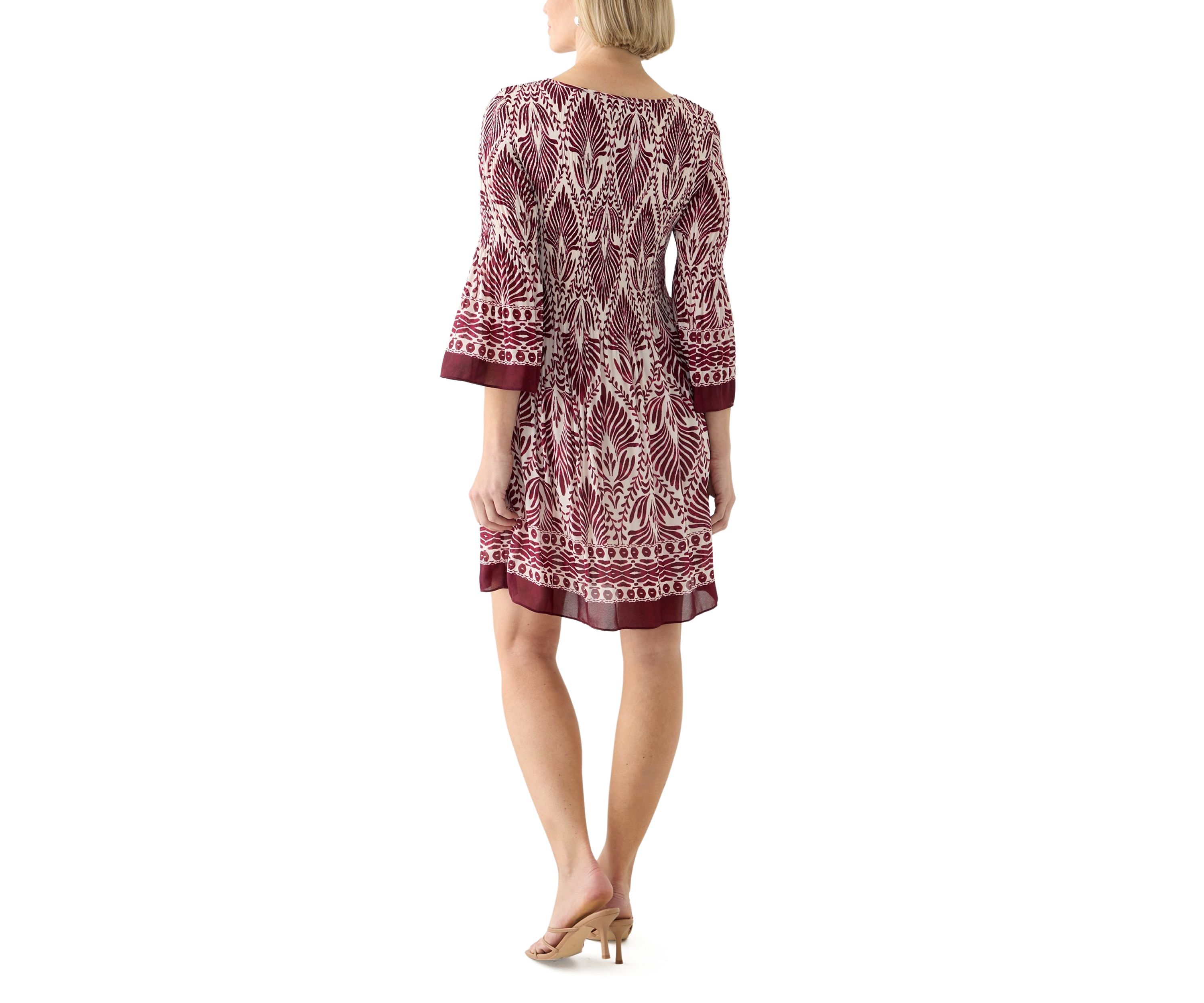   Womens Long Bell Sleeve Pleater Mini Dress 