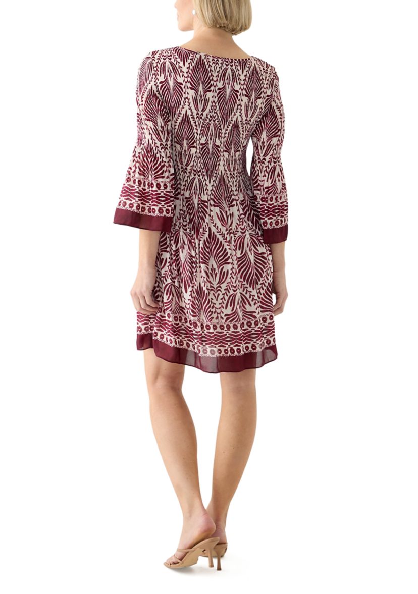   Womens Long Bell Sleeve Pleater Mini Dress 