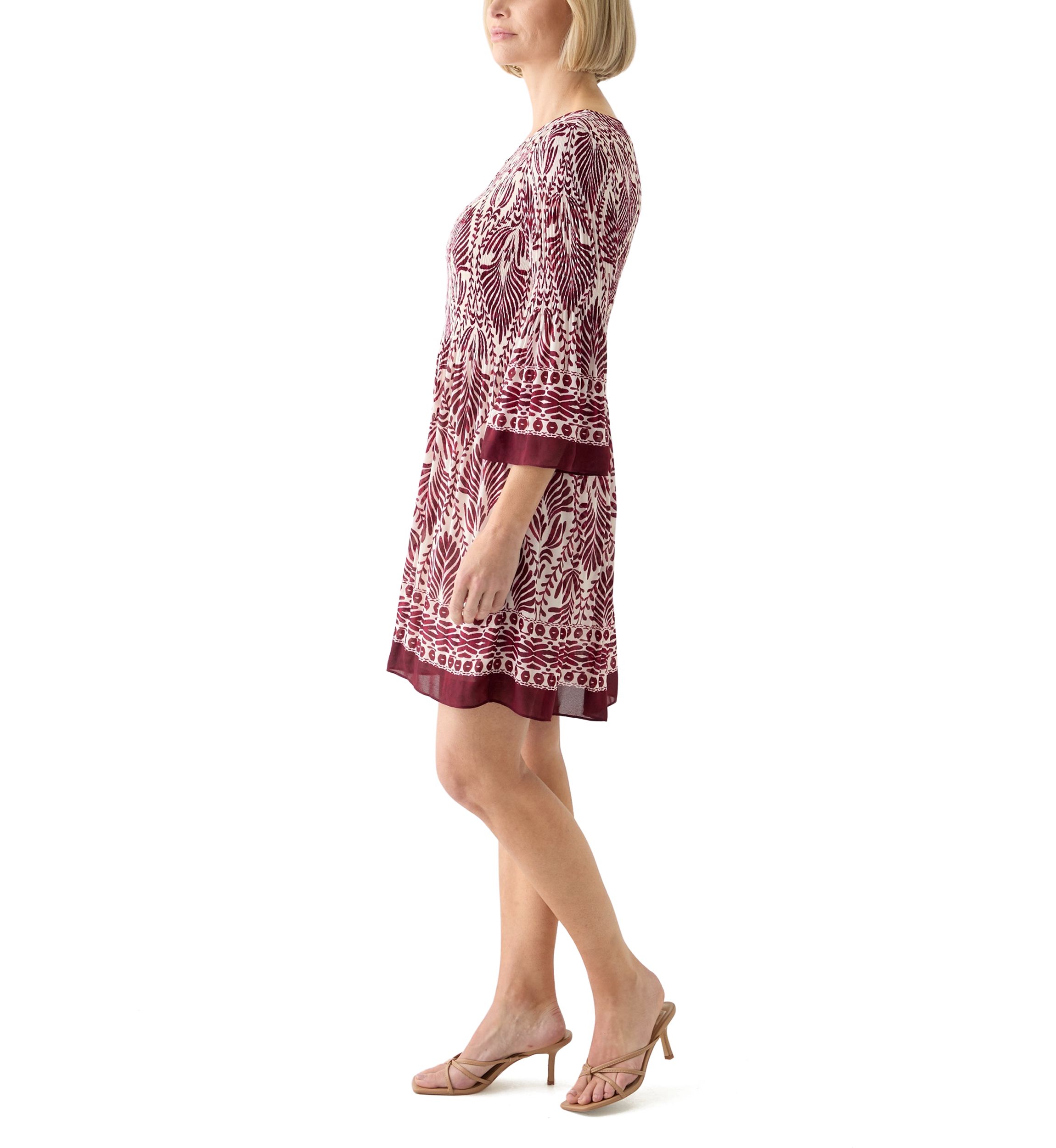   Womens Long Bell Sleeve Pleater Mini Dress 