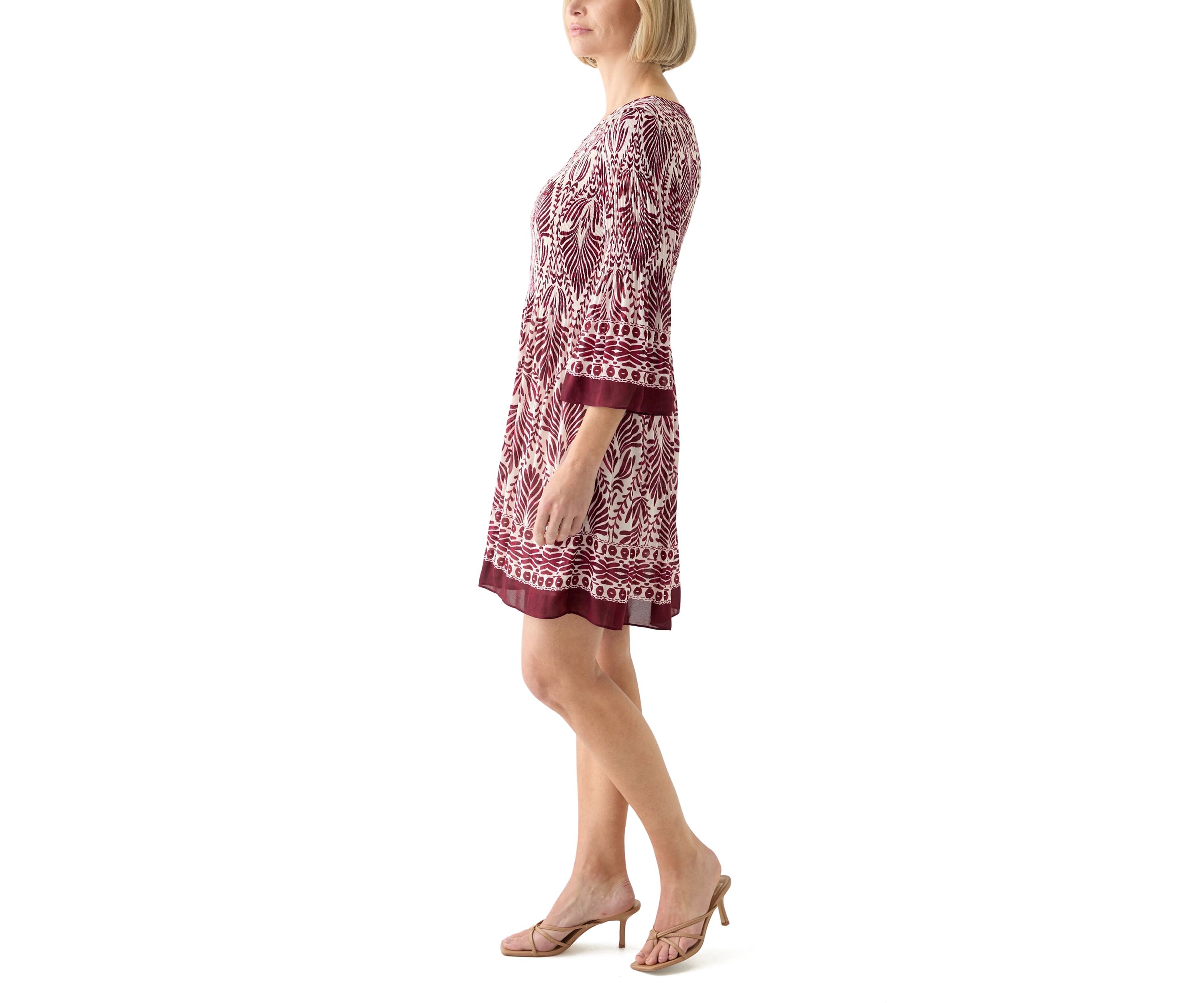   Womens Long Bell Sleeve Pleater Mini Dress 