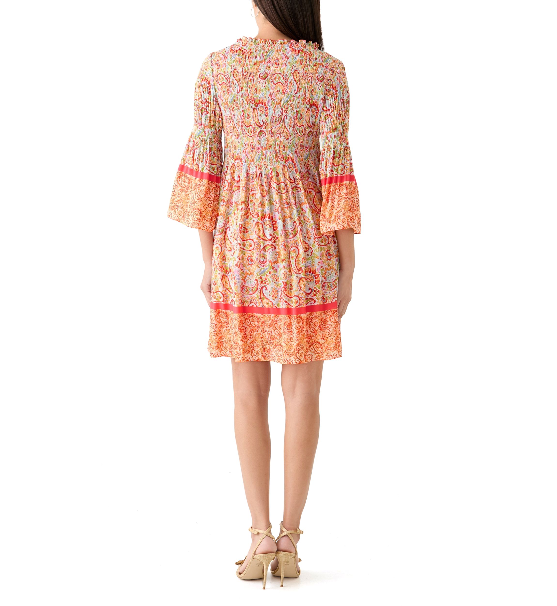 Womens 3/4 Sleeve V-Neck Paisley Print Dress