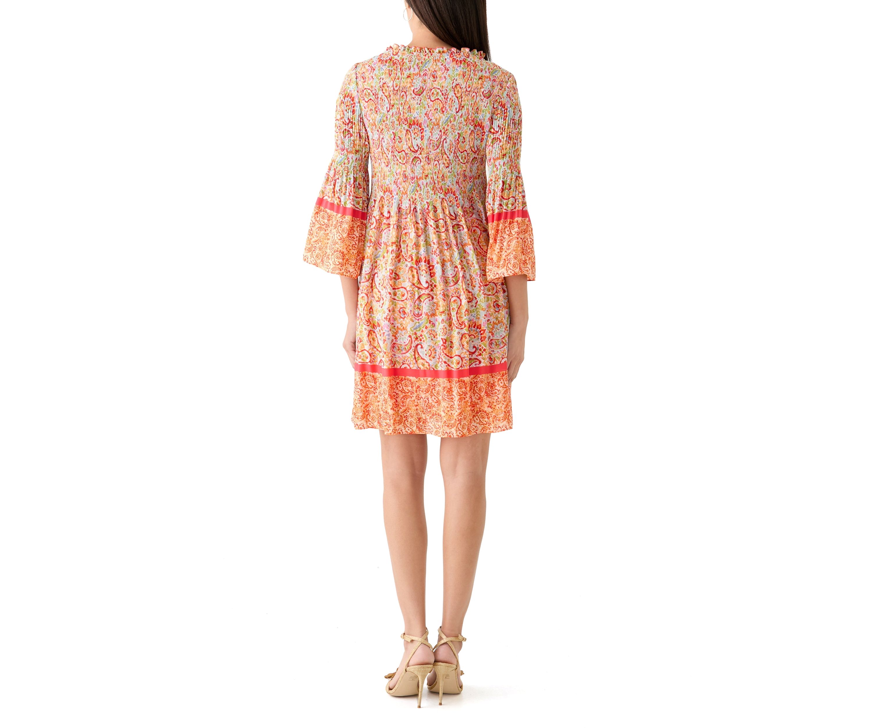 Womens 3/4 Sleeve V-Neck Paisley Print Dress
