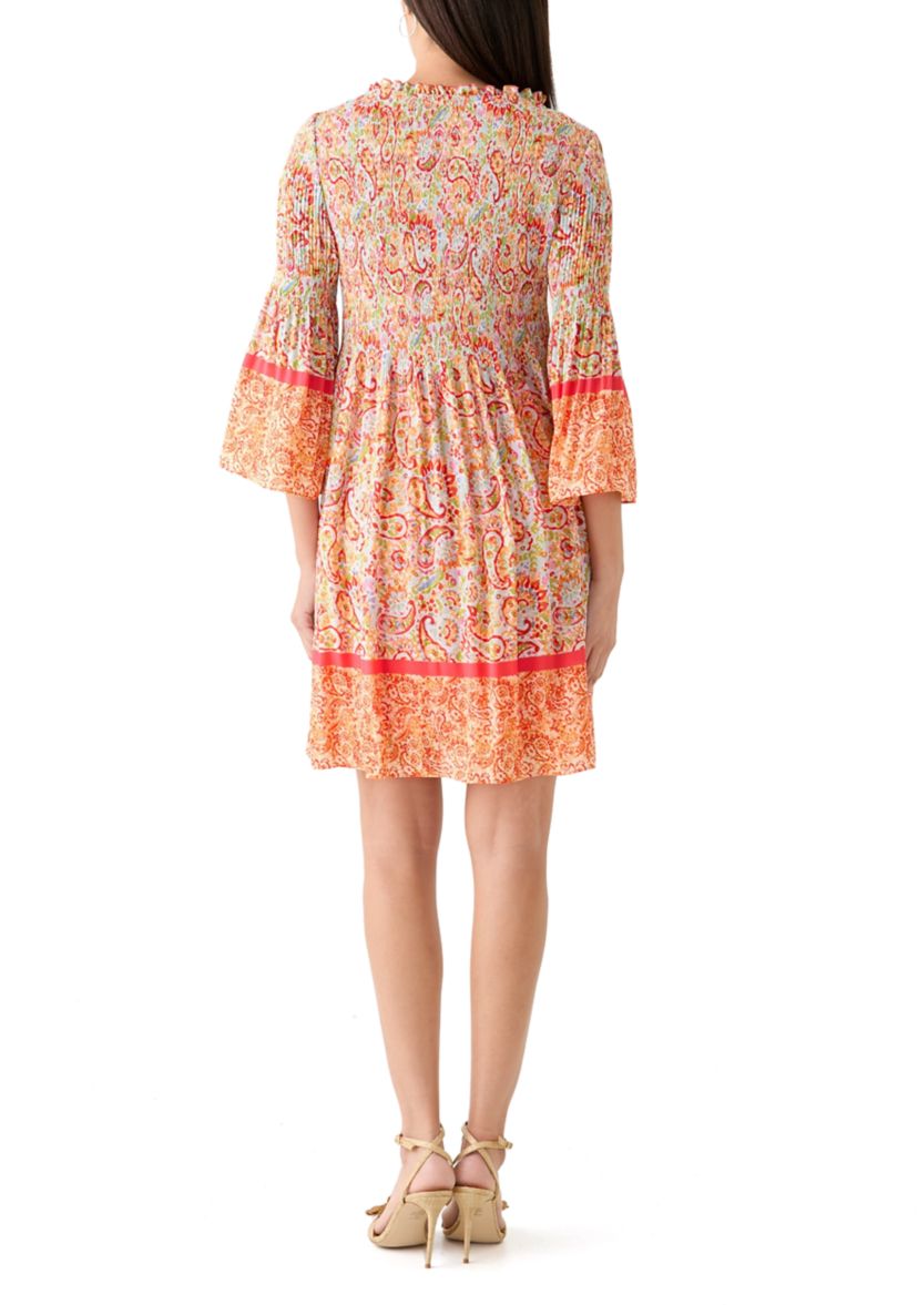 Womens 3/4 Sleeve V-Neck Paisley Print Dress