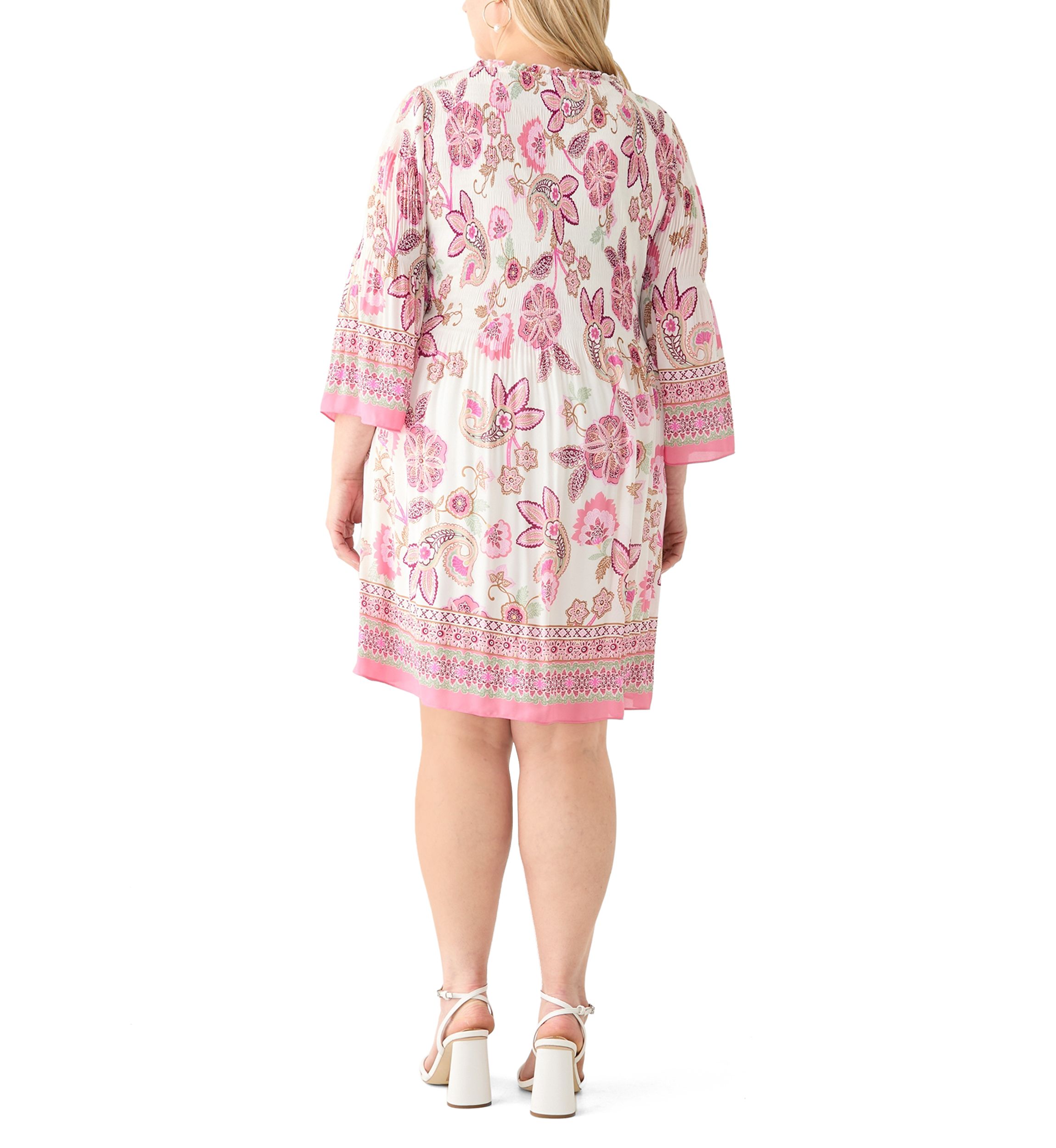 Plus Size Long Sleeve V-Neck Paisley Print Chiffon Dress
